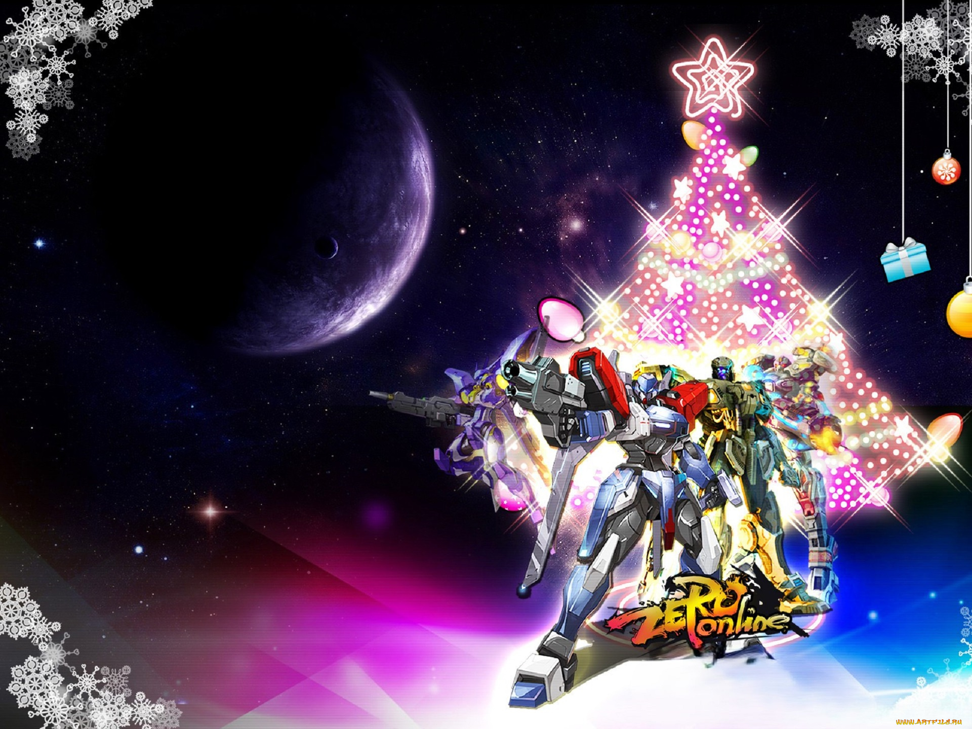 видео, игры, zero, online, персонажи, ёлка, подарки, снежинки, планеты