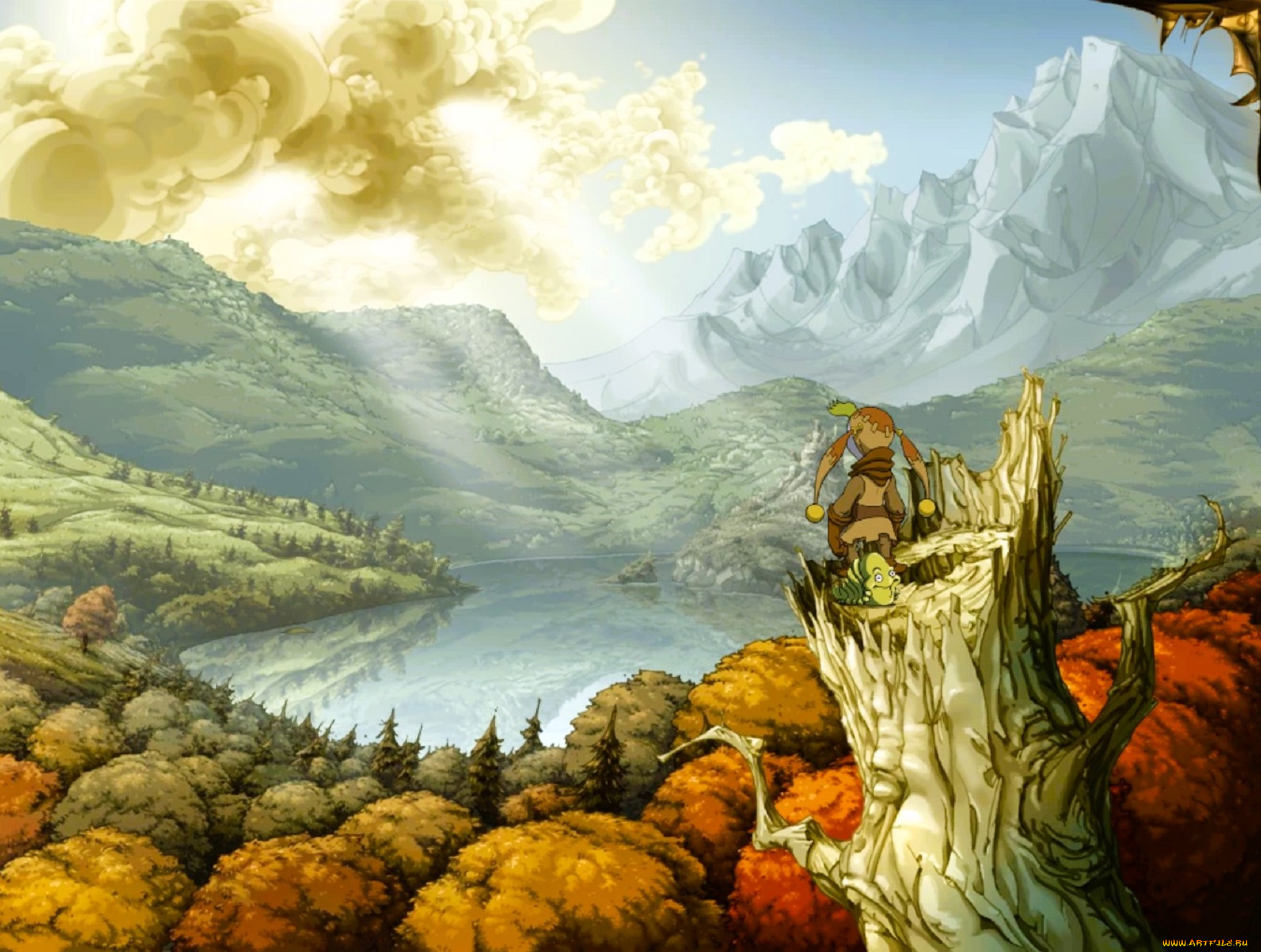 видео, игры, the, whispered, world, существа, горы, лес, осень, озеро