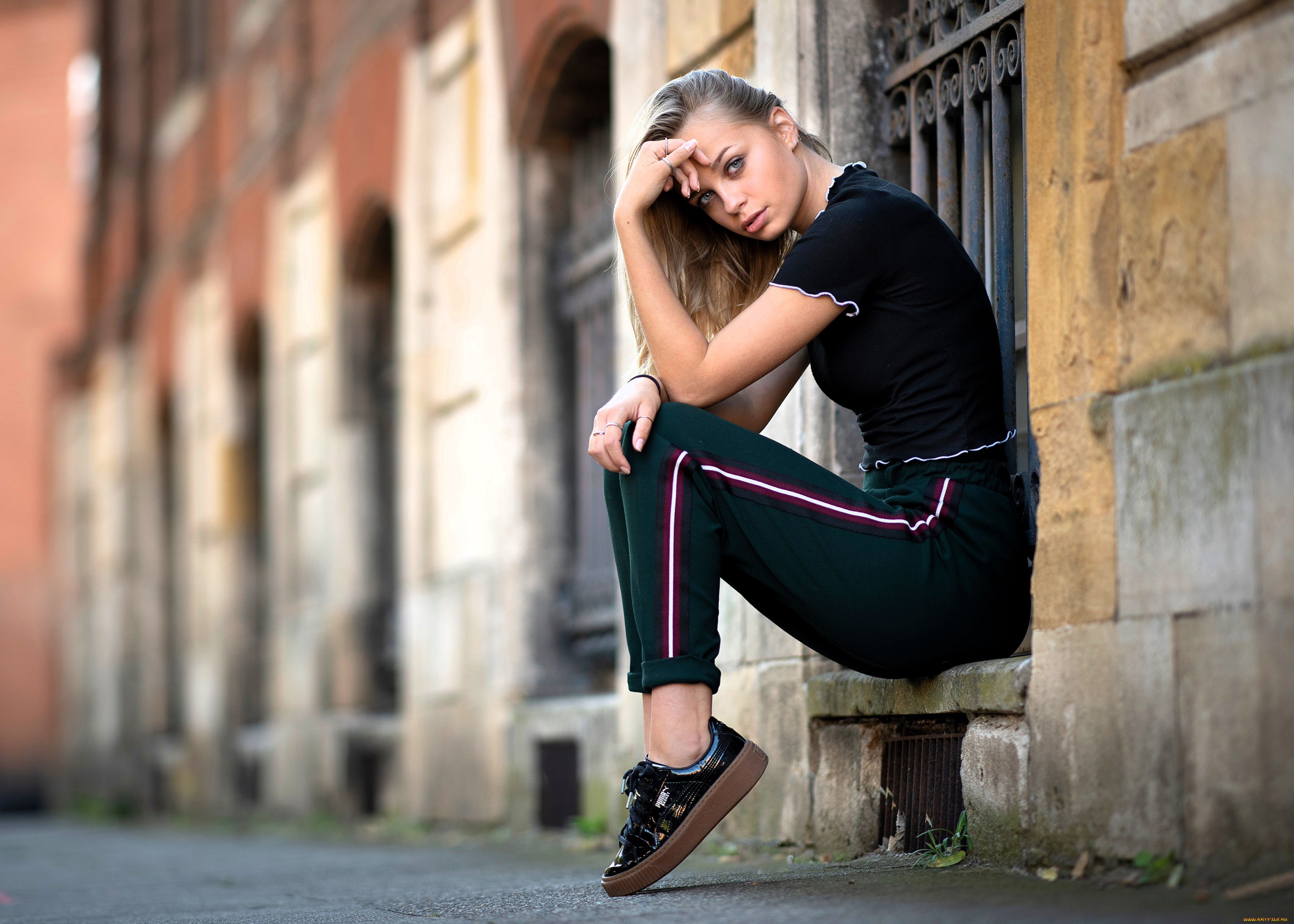 девушки, -, брюнетки, , шатенки, русая, топ, штаны, дом, здание