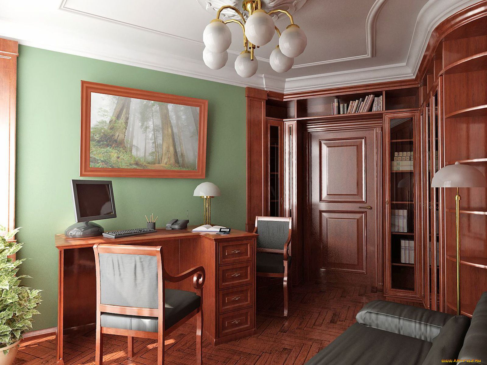 интерьер, кабинет, библиотека, офис