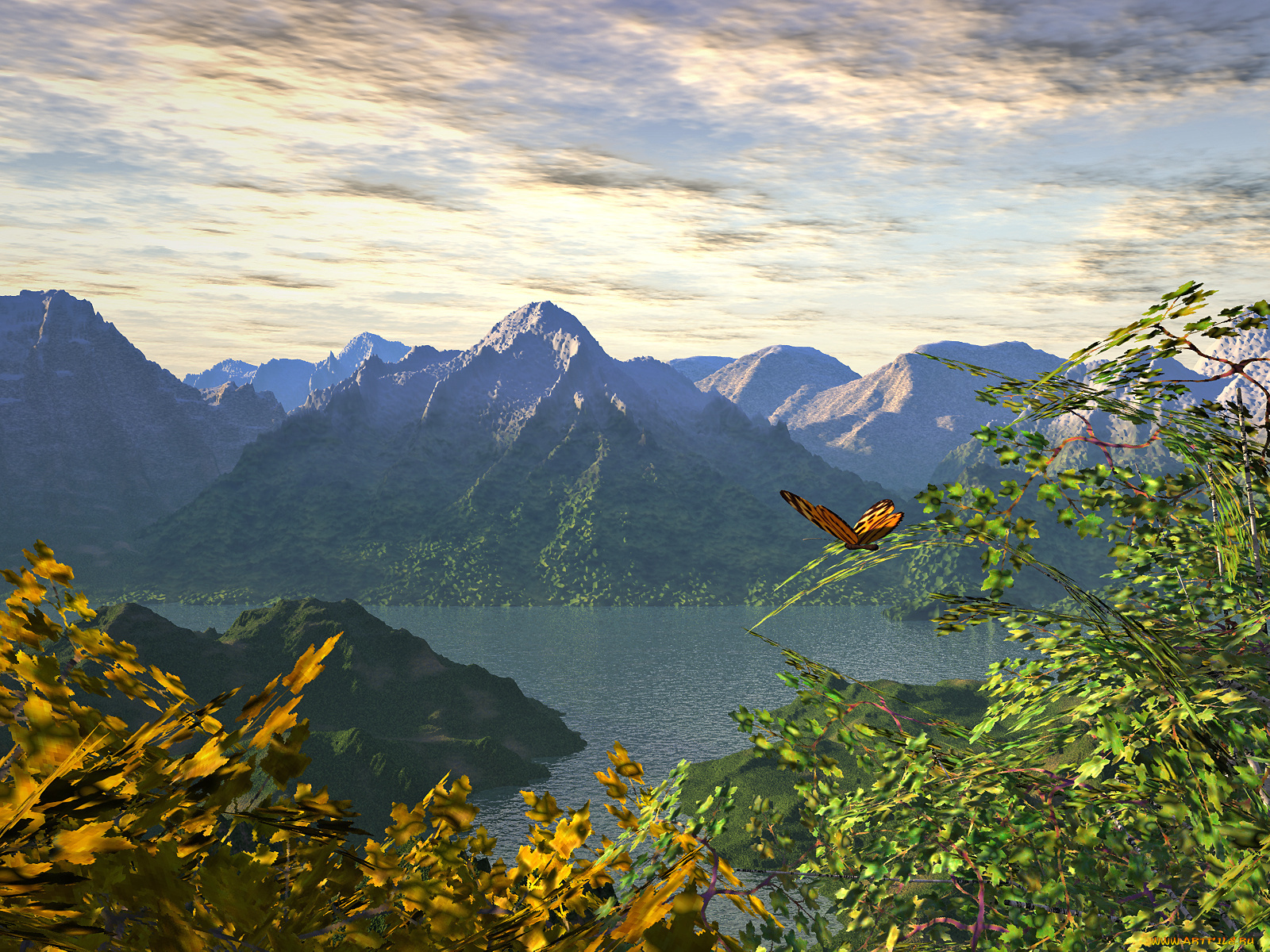 3д, графика, nature, landscape, природа, горы, море