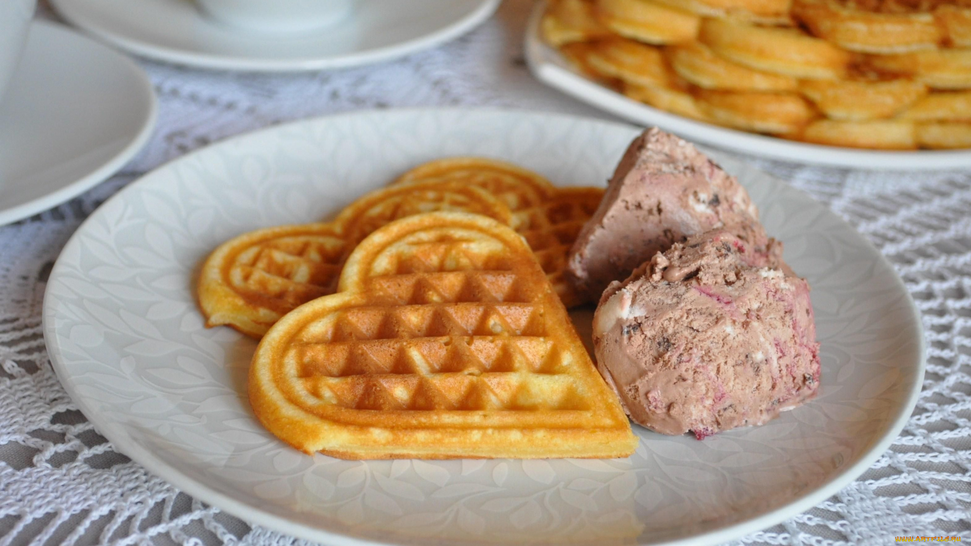 еда, мороженое, десерты, вафли