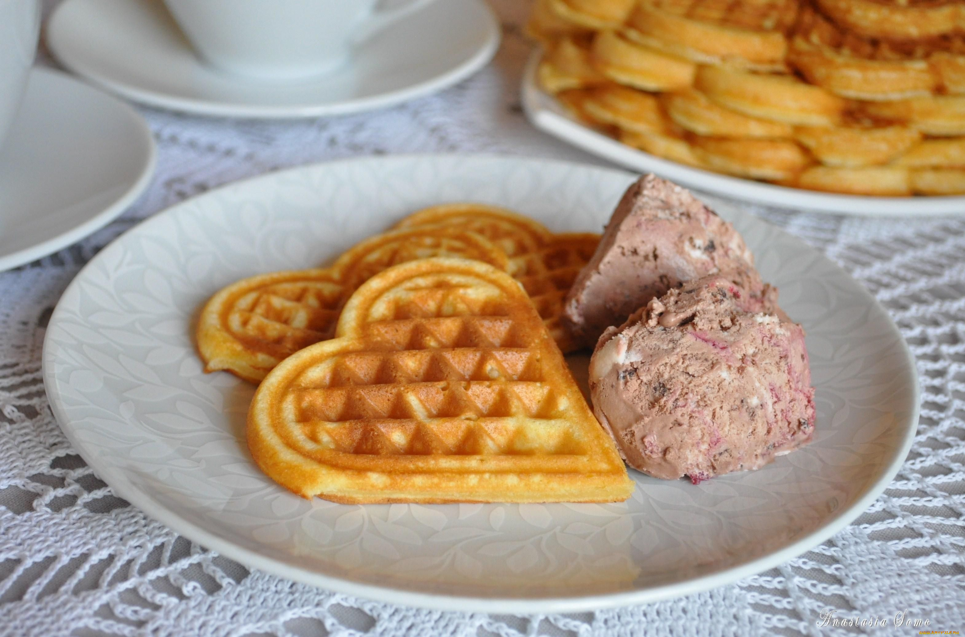 еда, мороженое, десерты, вафли