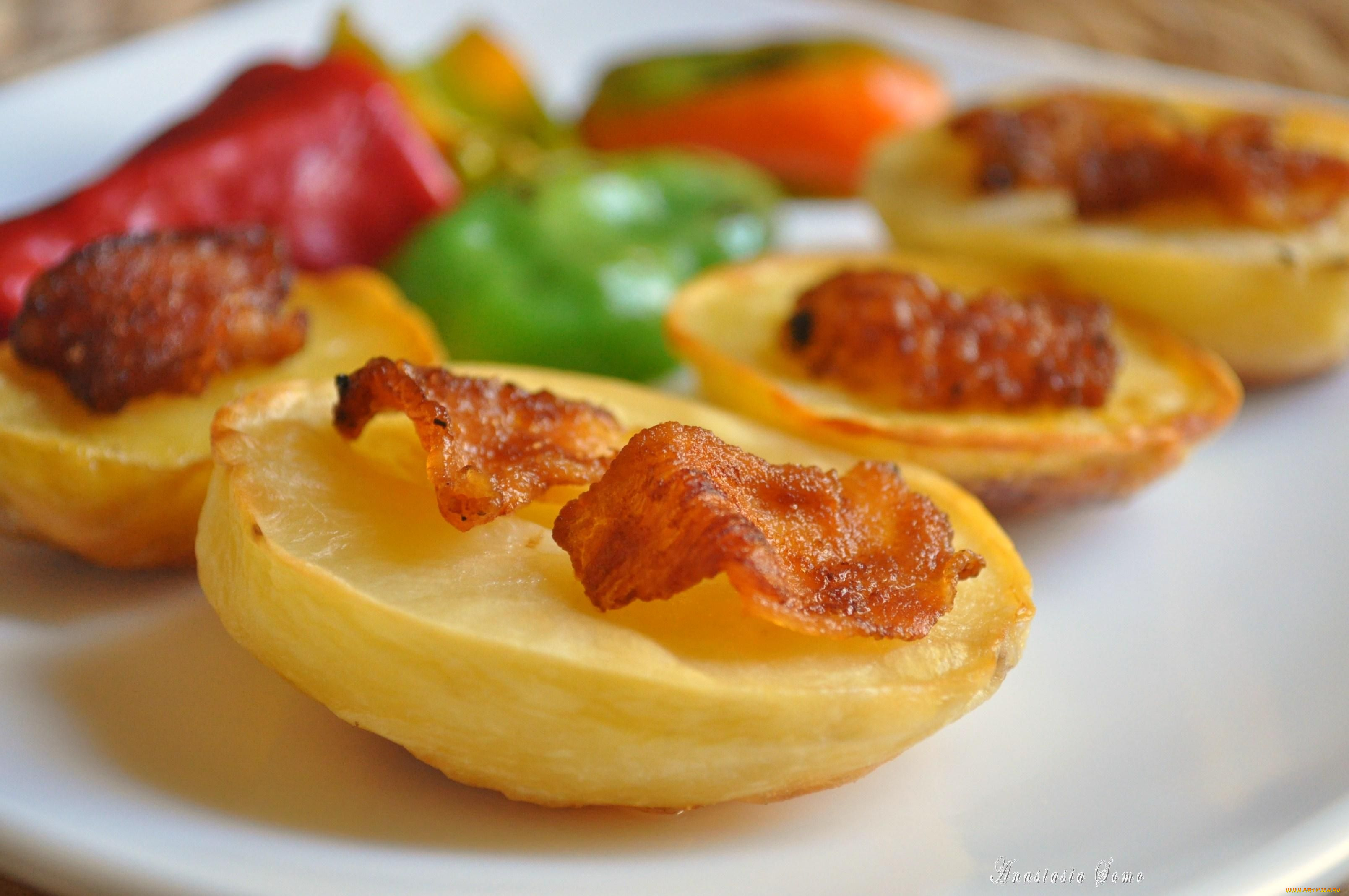 еда, картофель, запечённый, сало