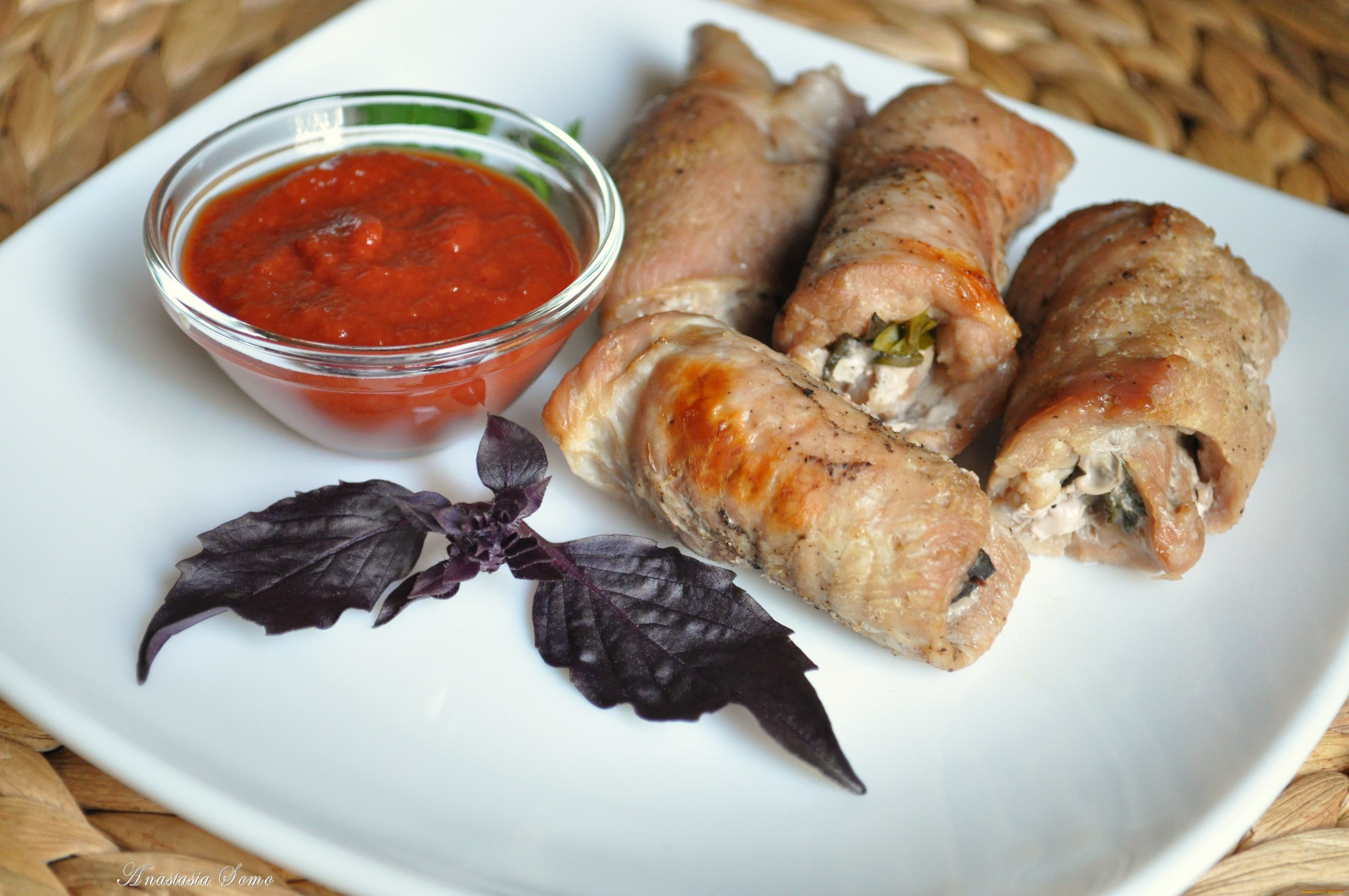 еда, вторые, блюда, мясные, рулетики, соус