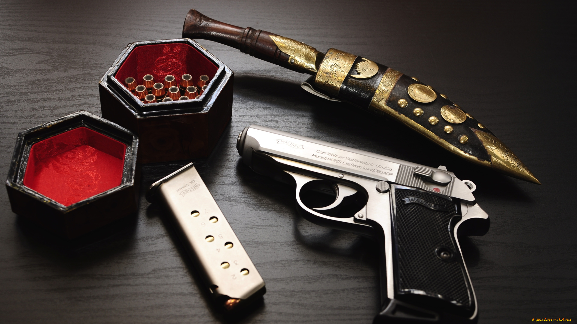 оружие, кинжал, пули, пистолет, магазин