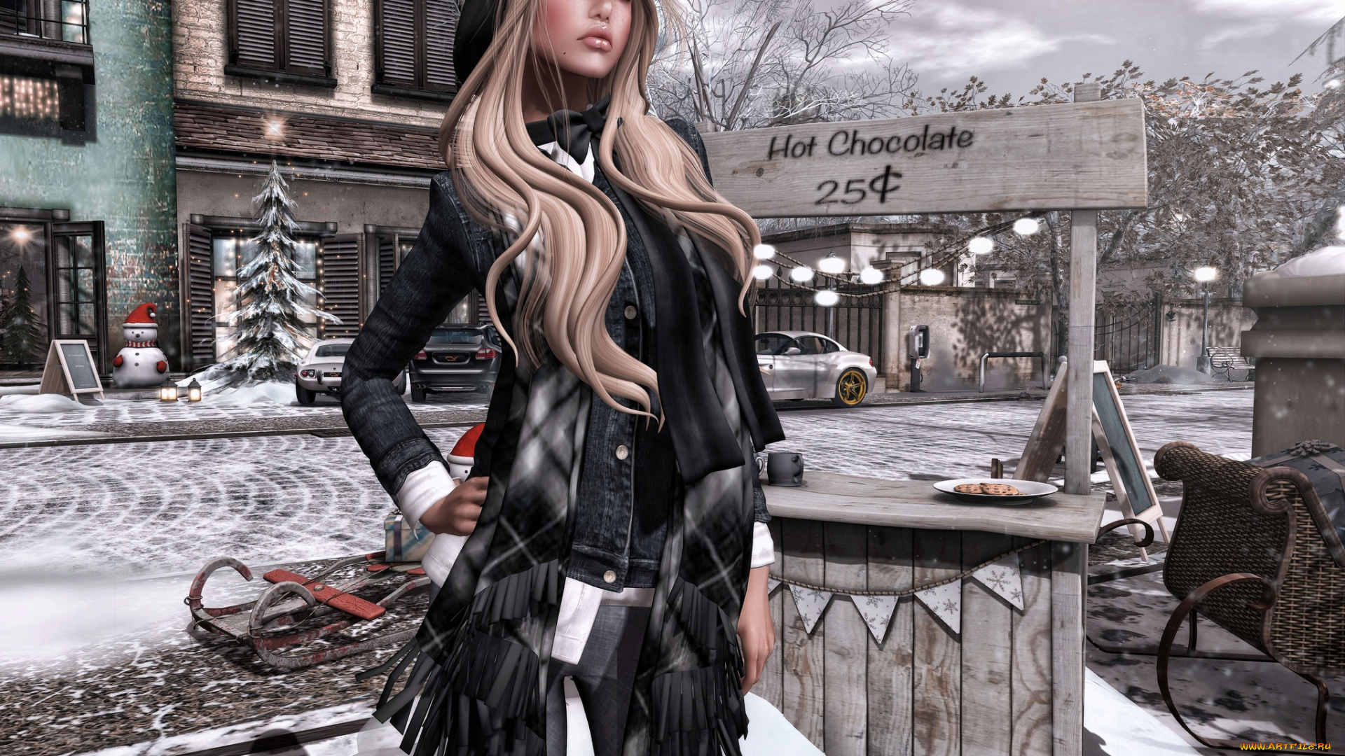 3д, графика, people, люди, зима, блондинка