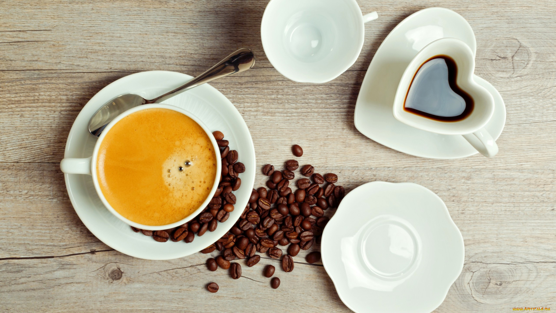 еда, кофе, кофейные, зёрна, чашки, блюдца, зерна