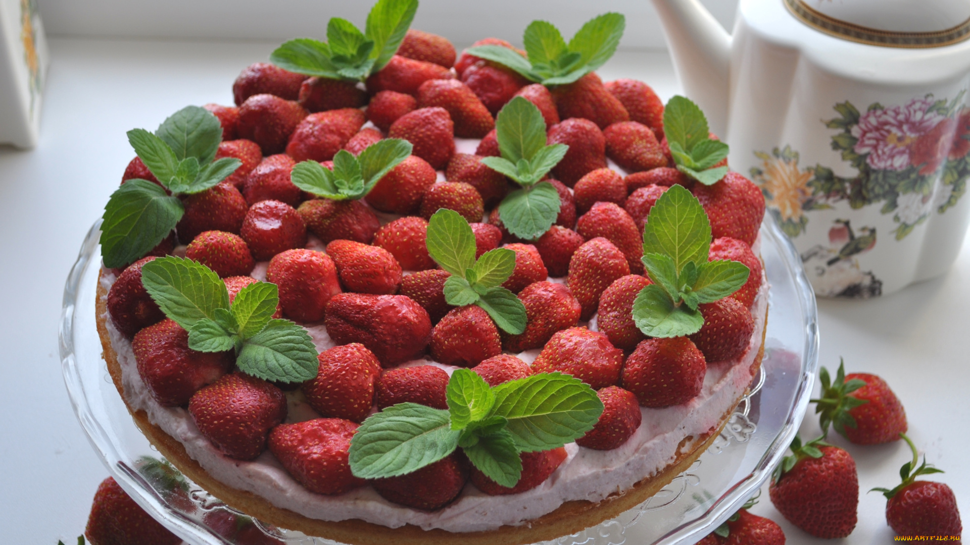 еда, торт, только, клубника