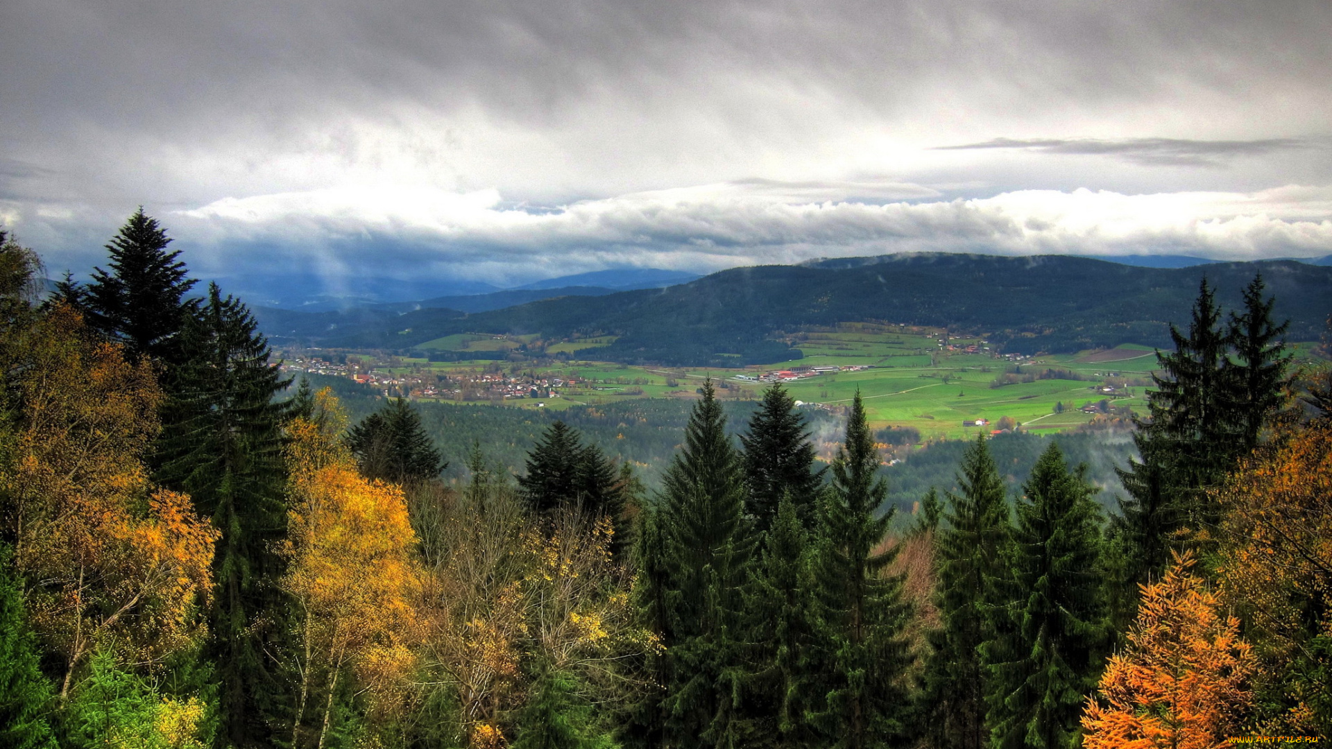 германия, бавария, природа, пейзажи, луга, лес, поля, городок