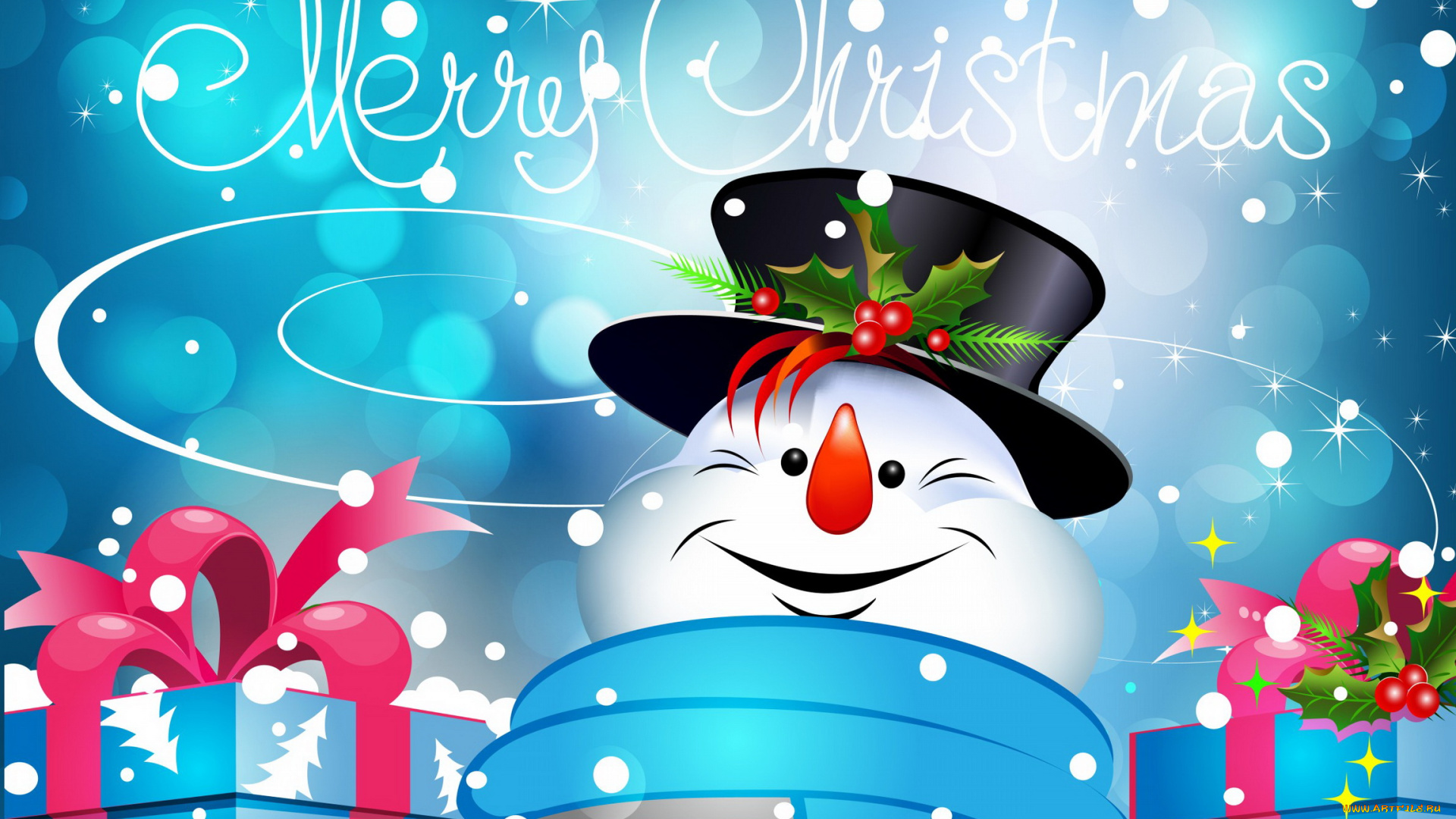 праздничные, векторная, графика, новый, год, подарки, снеговик