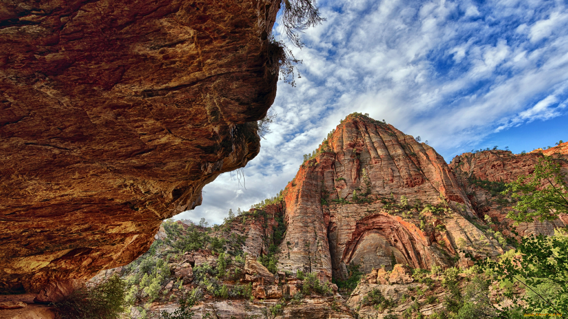 природа, горы, скалы, растительность, облака