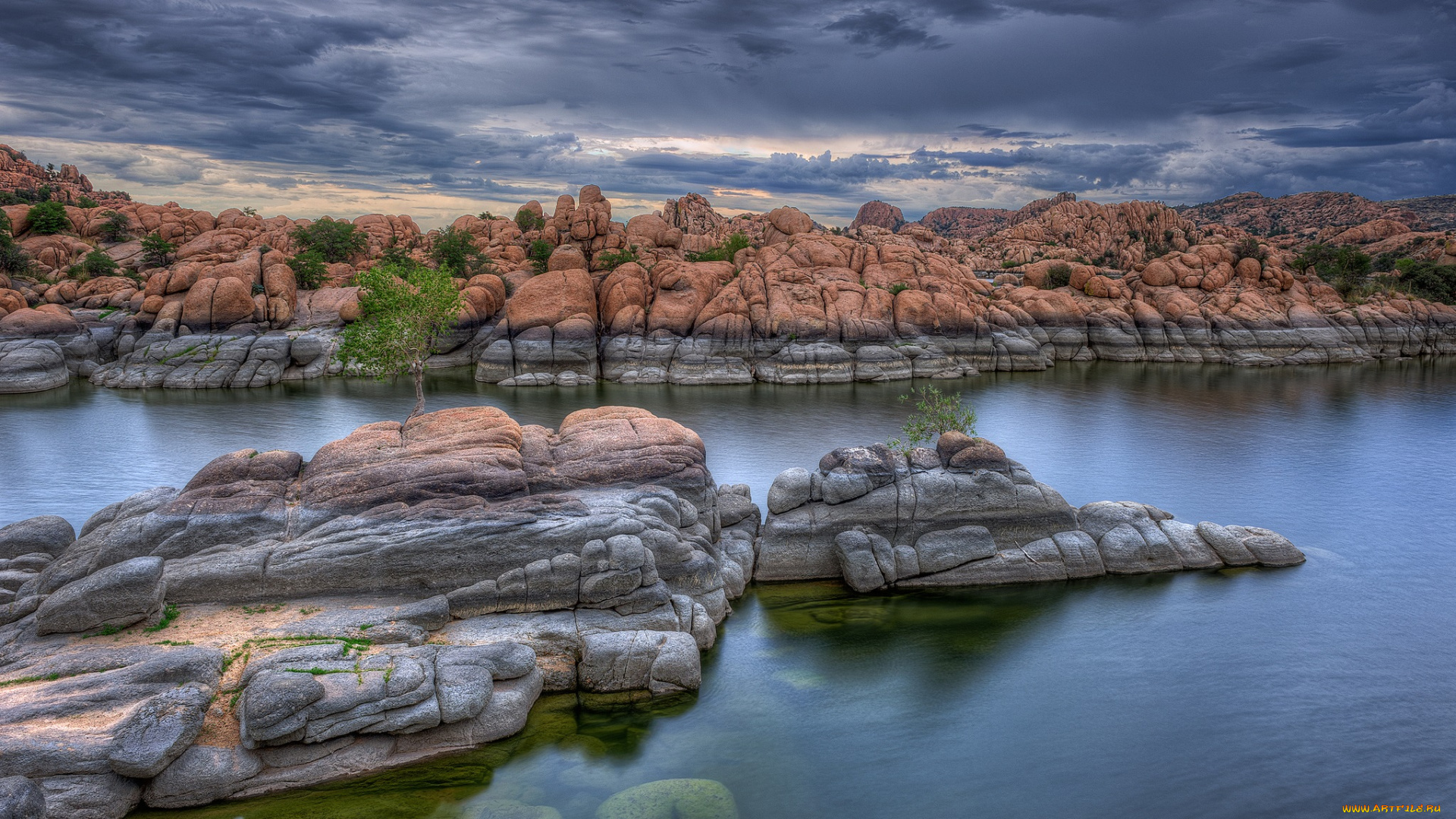 природа, побережье, море, тучи, камни, берег