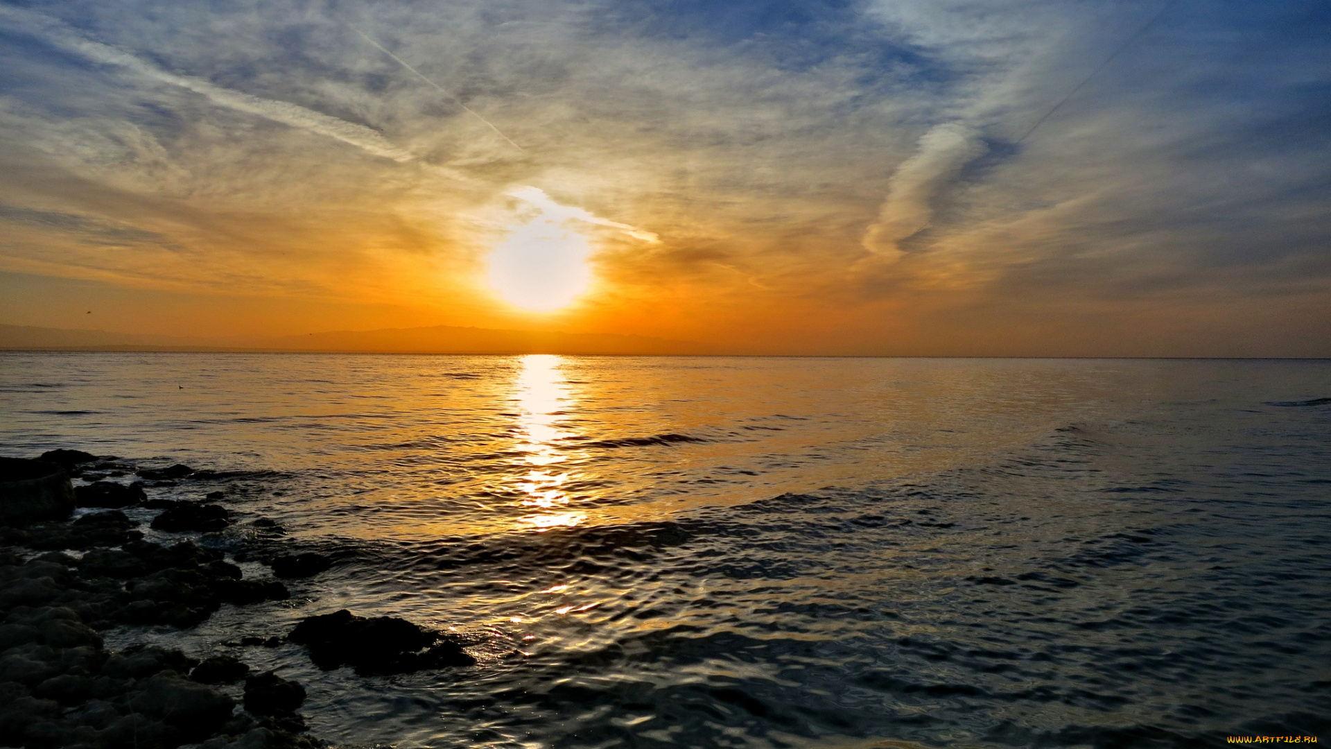 природа, восходы, закаты, океан, горизонт, облака, солнце, зарево