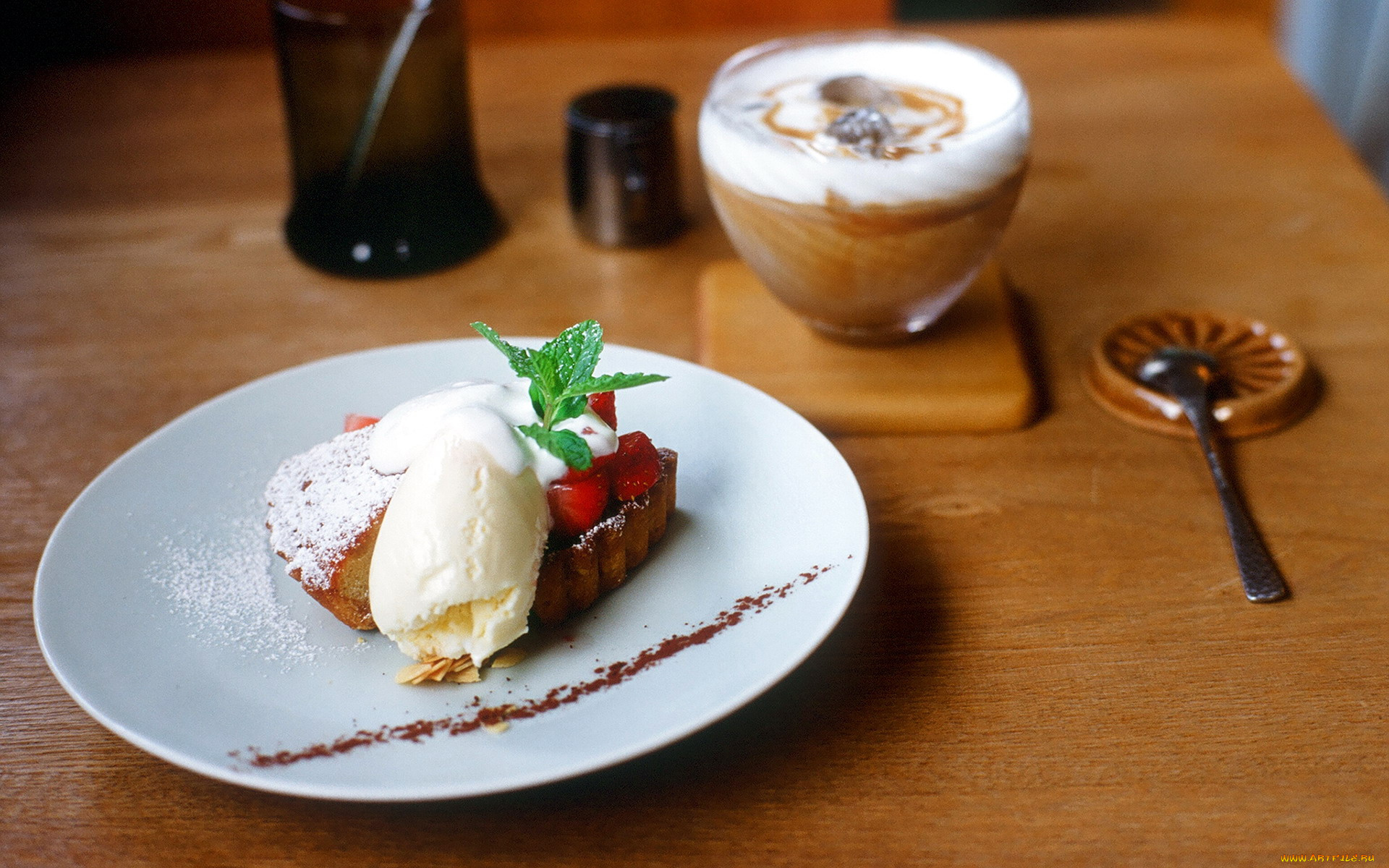 еда, мороженое, десерты, маффин, мята, ягоды