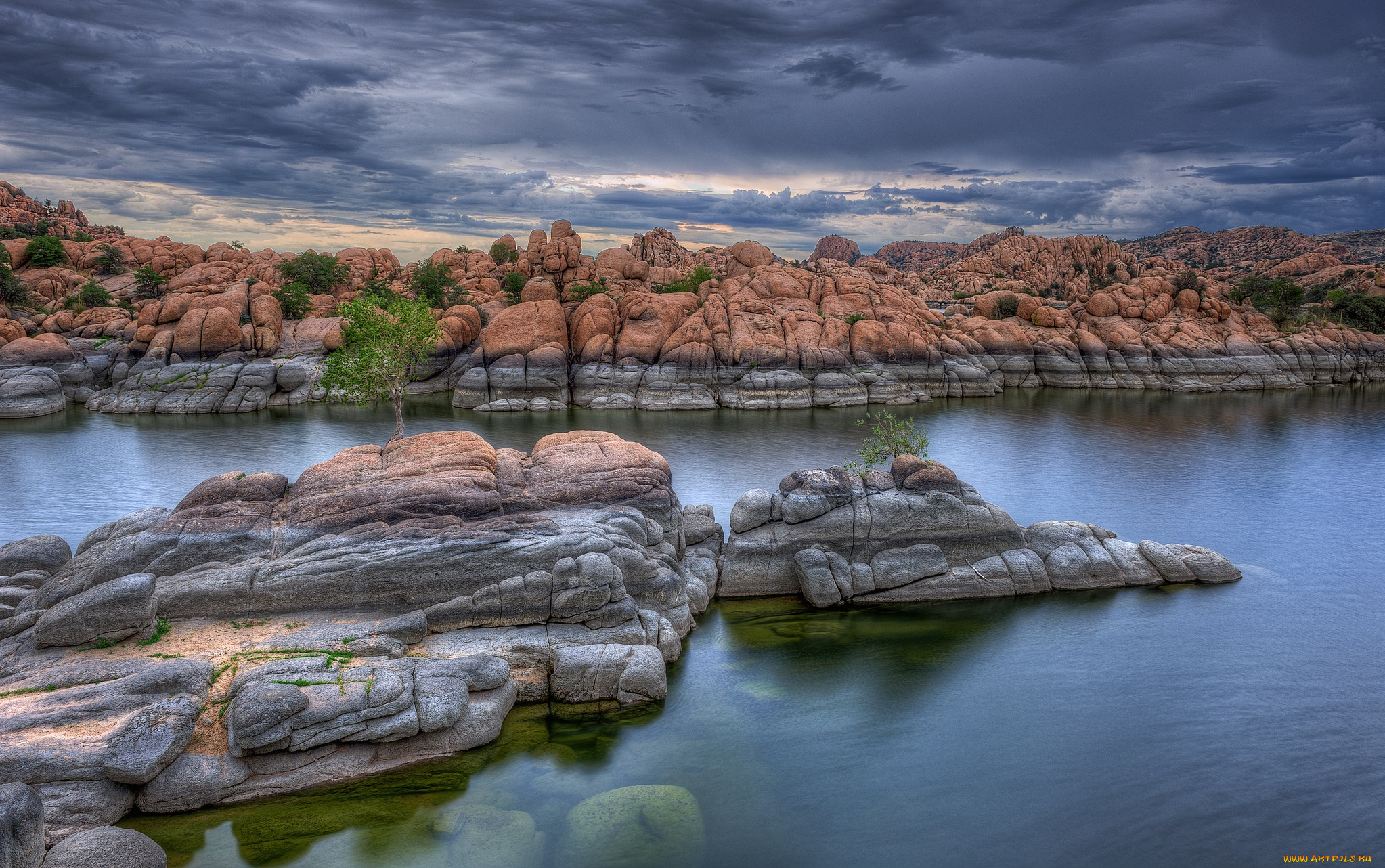 природа, побережье, море, тучи, камни, берег