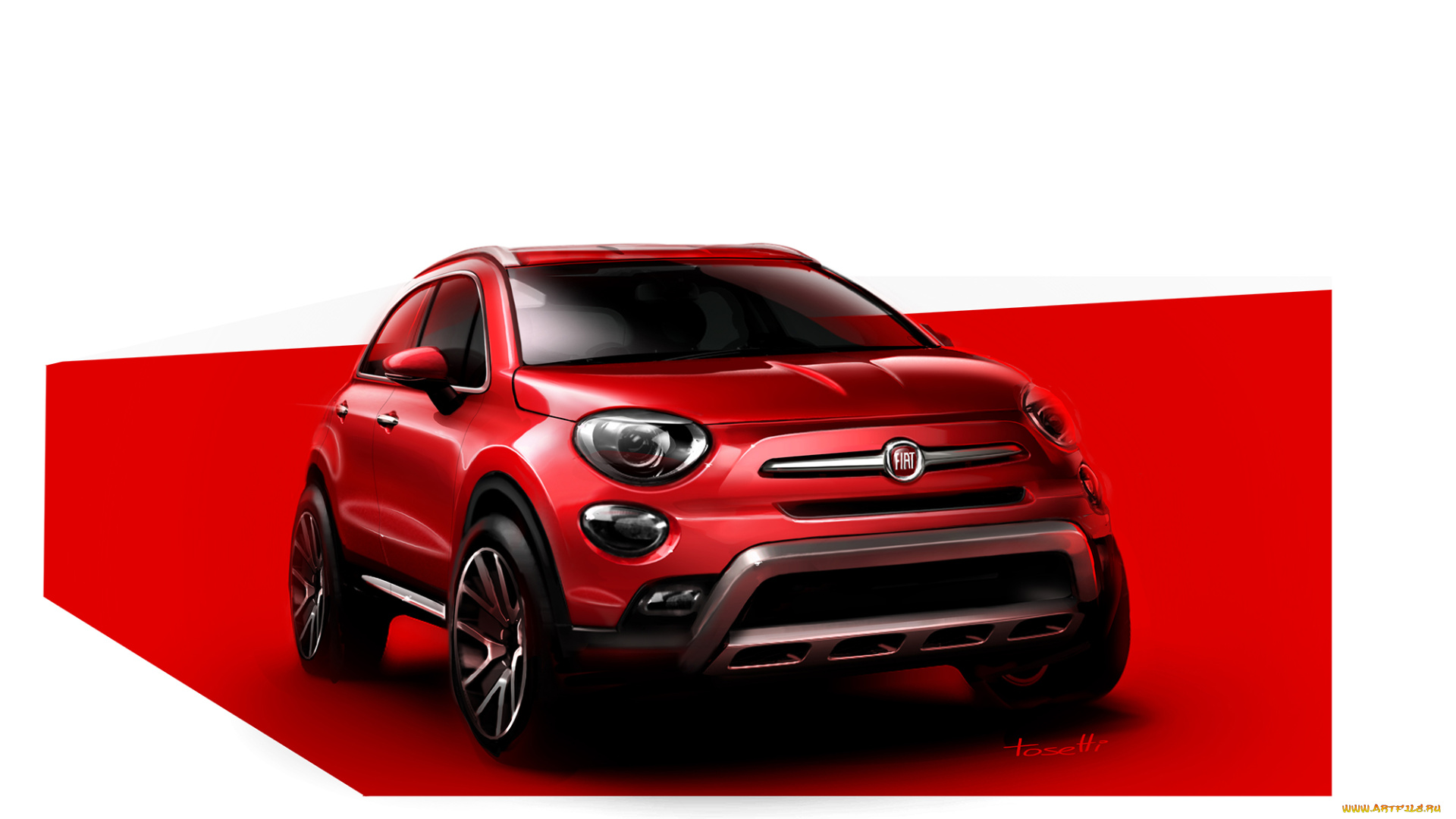 автомобили, рисованные, 500x, красный, fiat, sketch