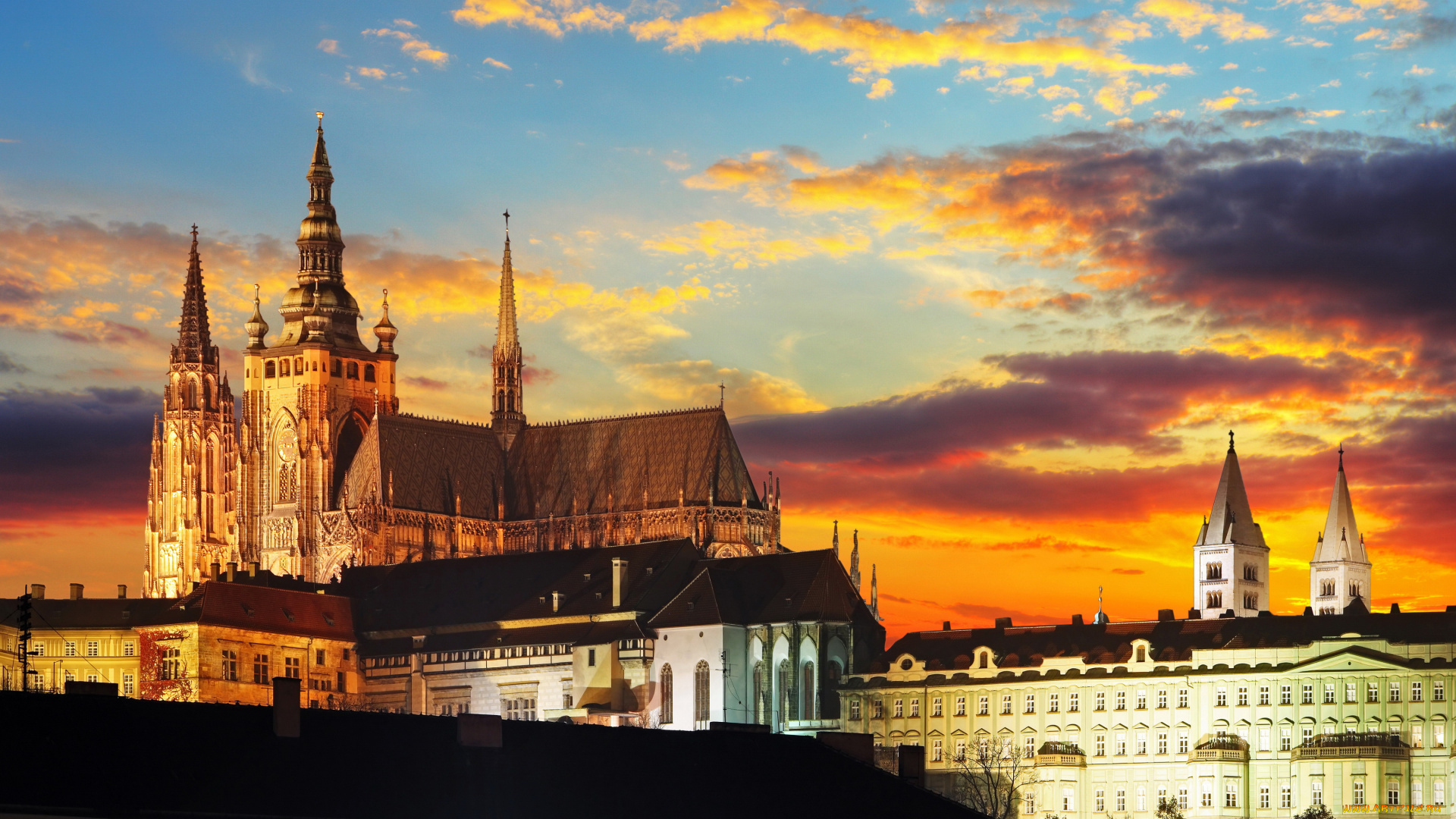 пражский, град, города, замки, Чехии, пражский, град, prague, castle, замок, ночь, огни