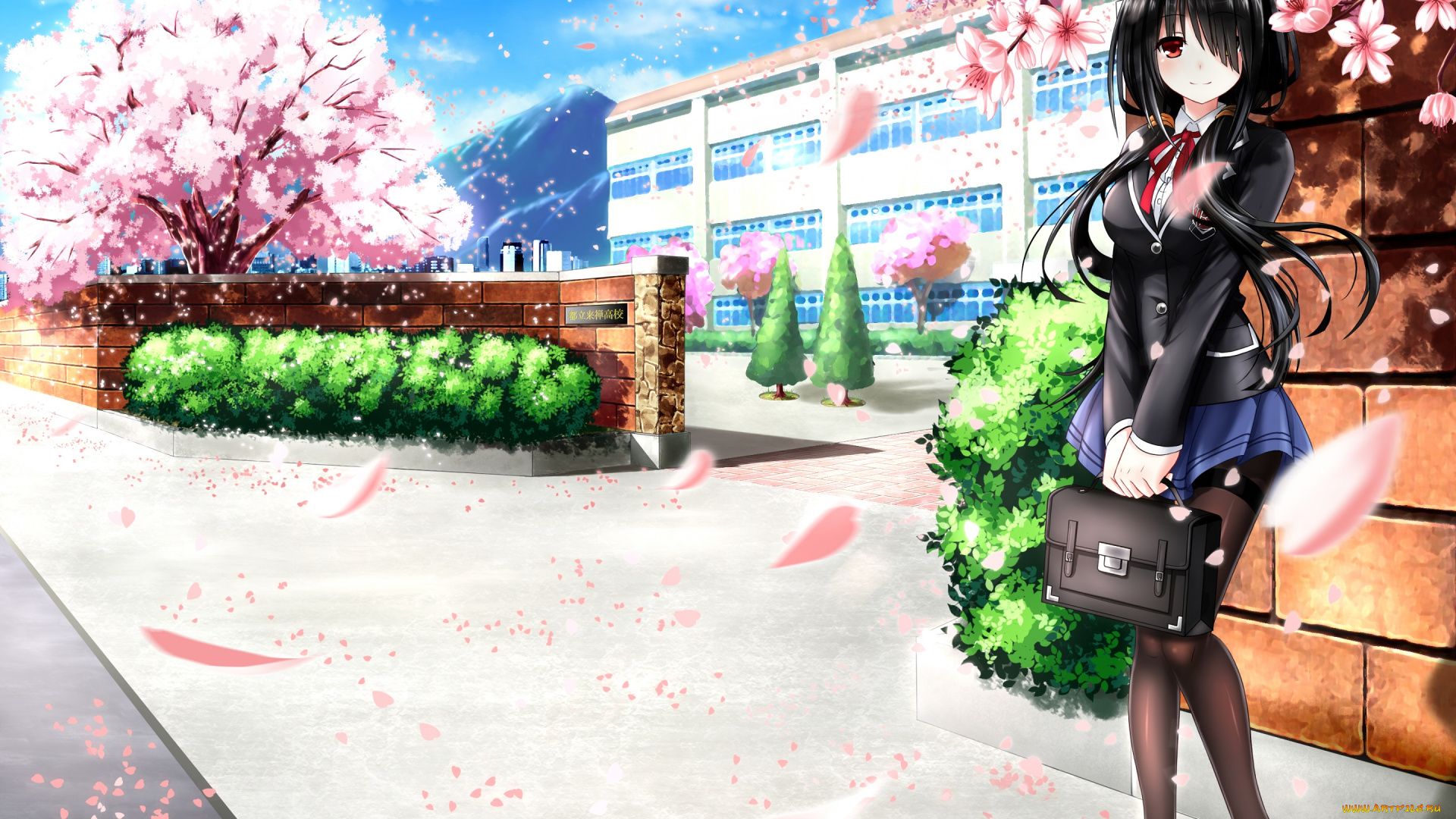 аниме, date, a, live, tsubasaki, tokisaki, kurumi, date, a, live, весна, девушка, сакура, цветы, лепестки, арт, школа
