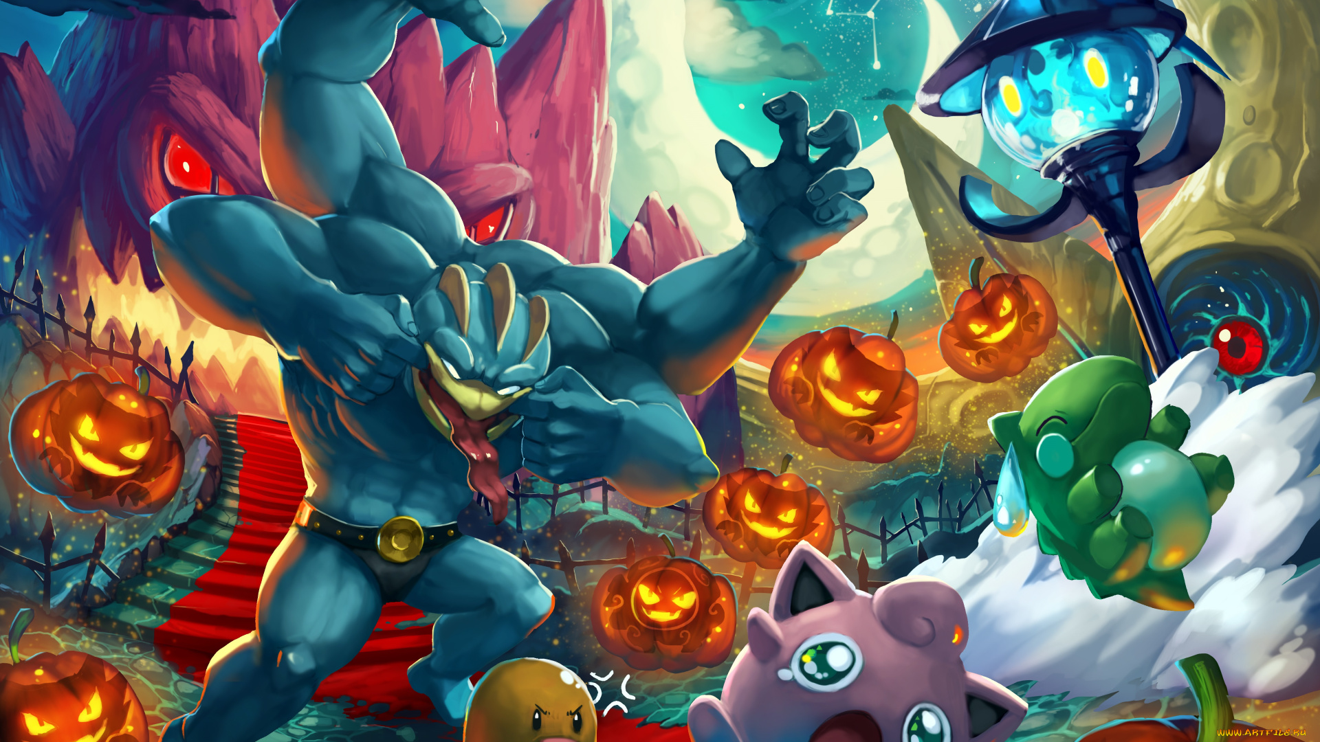 аниме, pokemon, покемоны, арт, хеллоуин