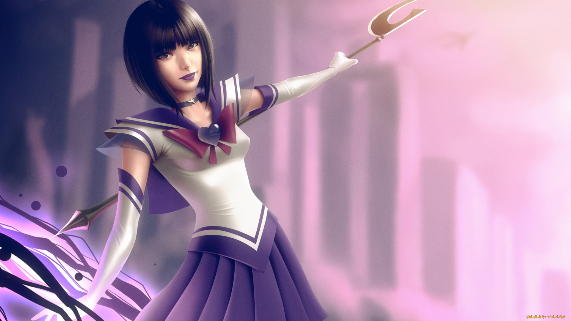 аниме, sailor, moon, девушка, sailor, saturn, bishoujo, senshi, moon, lenadrofranci, тег, арт, матроска, магия, жезл
