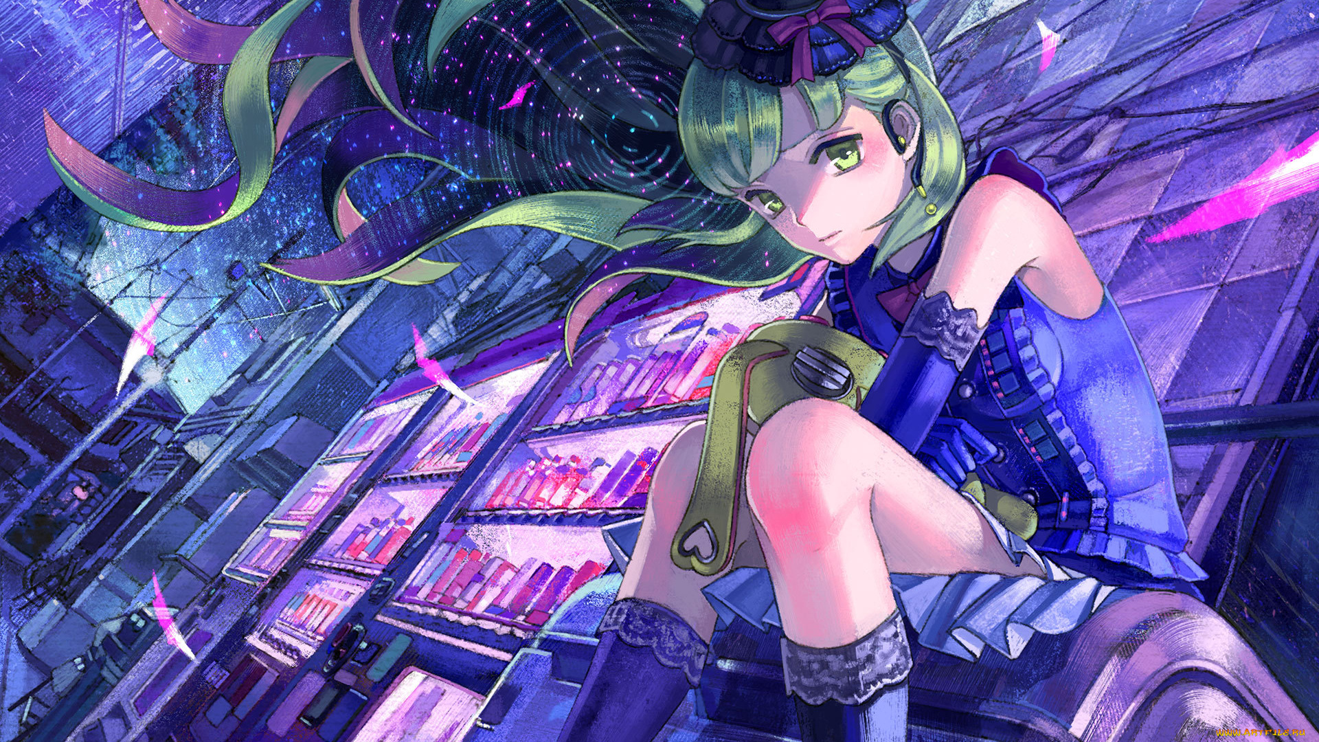 аниме, vocaloid, автоматы, бутылки, вокалоид, mayu, девушка, zain, арт