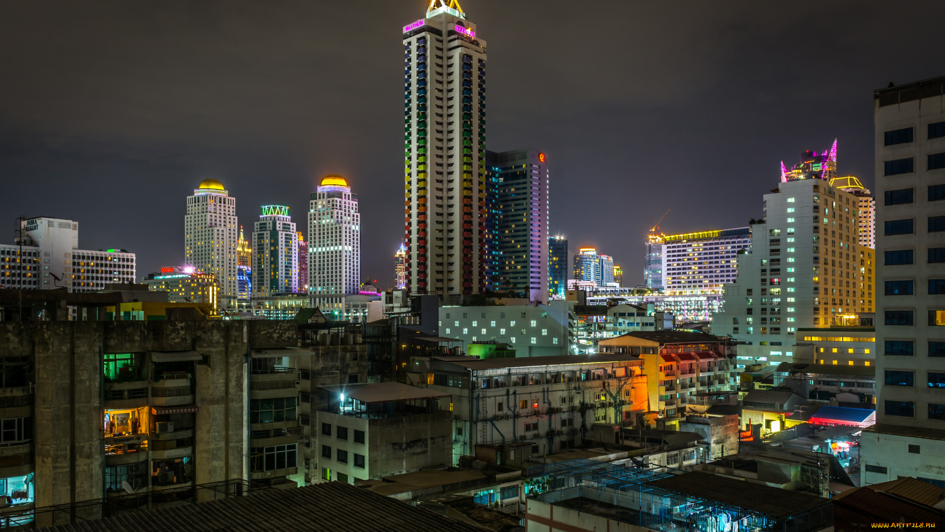downtown, bangkok, , tha&, 239, land, города, бангкок, , таиланд, огни, небоскребы, ночь