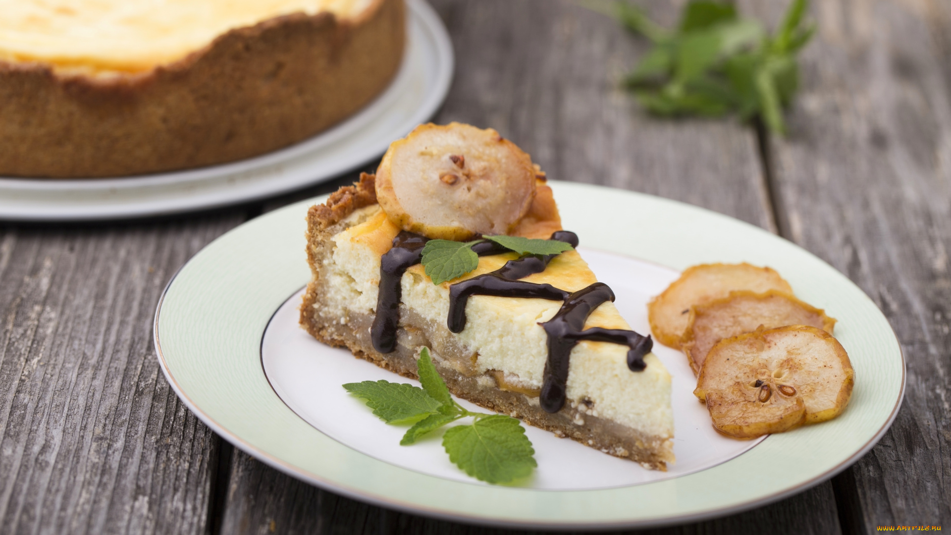 еда, пироги, пирог, выпечка, кусок, десерт, шоколад, яблоко, мята