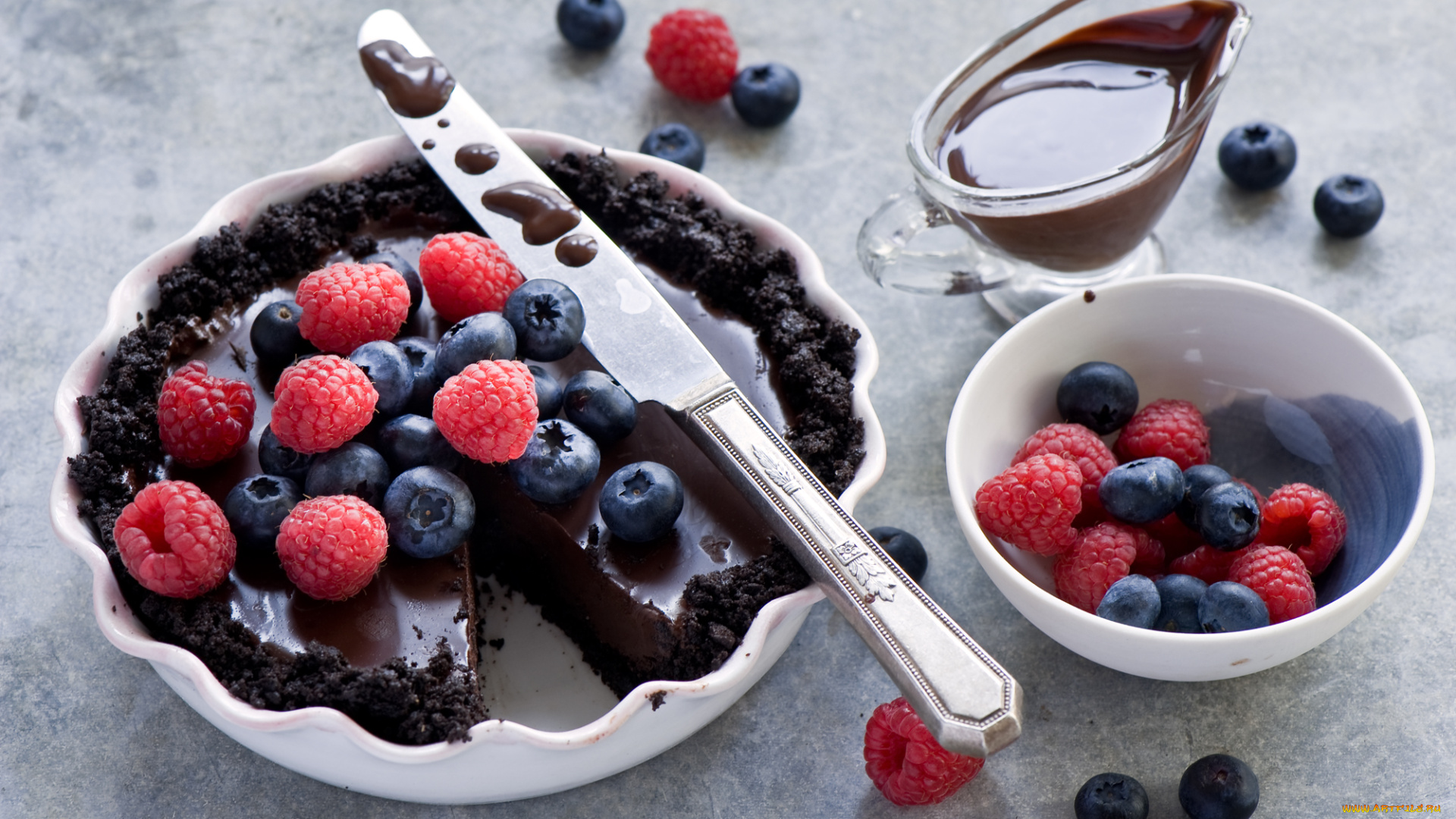 еда, пироги, ягоды, нож, шоколадный, десерт