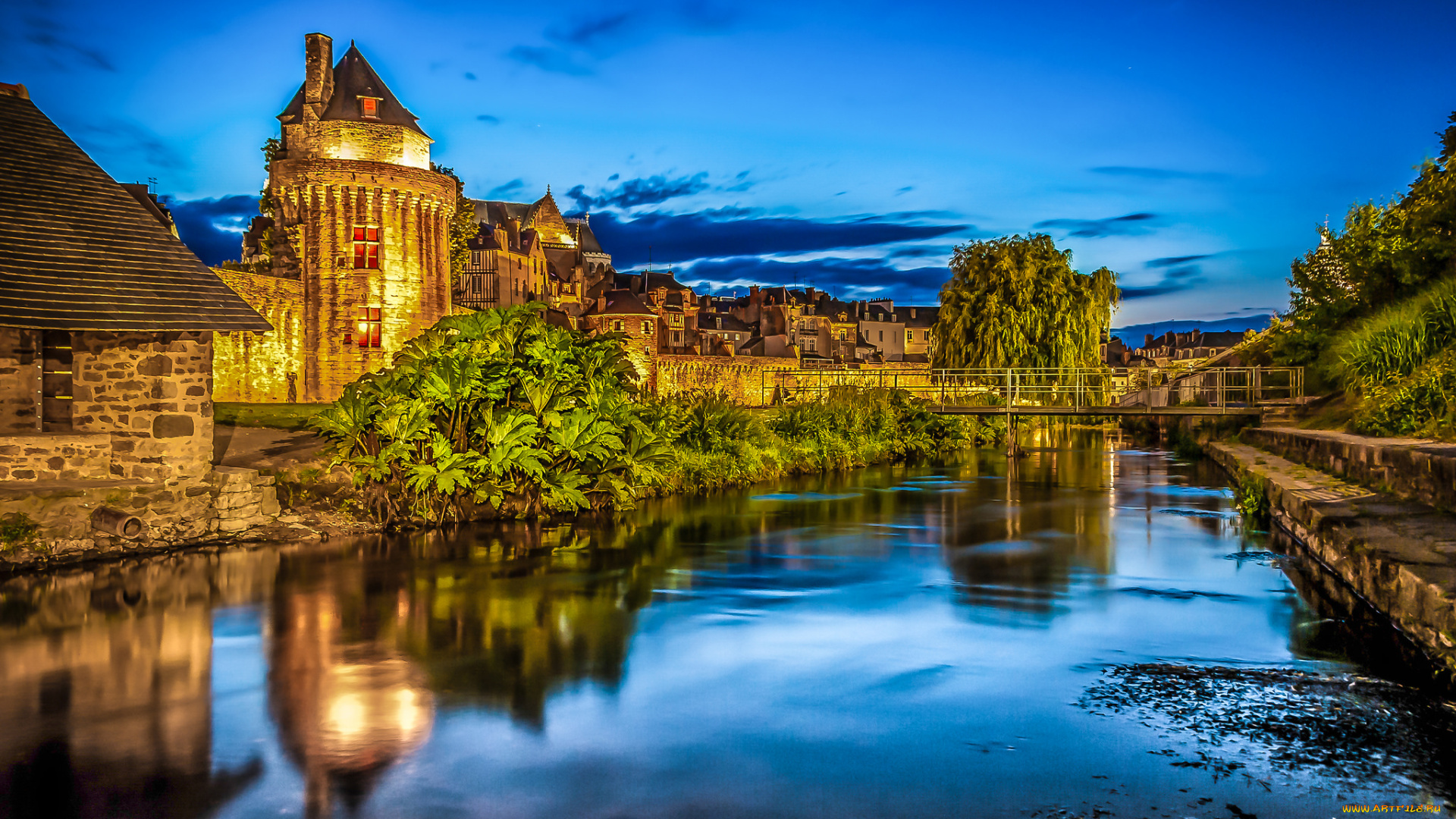 jardin, &, remparts, de, vannes, , bretagne, , france, города, замки, франции, река, замок