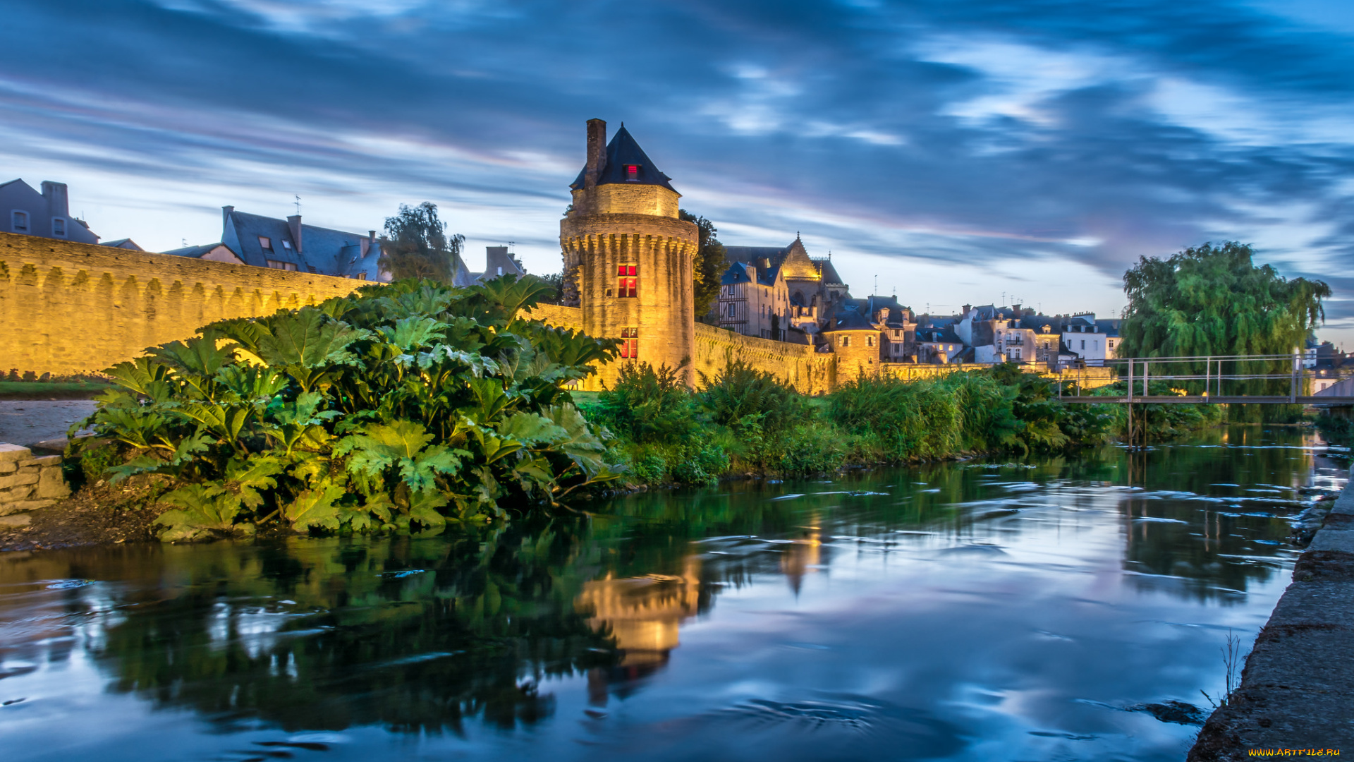 jardin, &, remparts, de, vannes, , bretagne, , france, города, замки, франции, река, замок