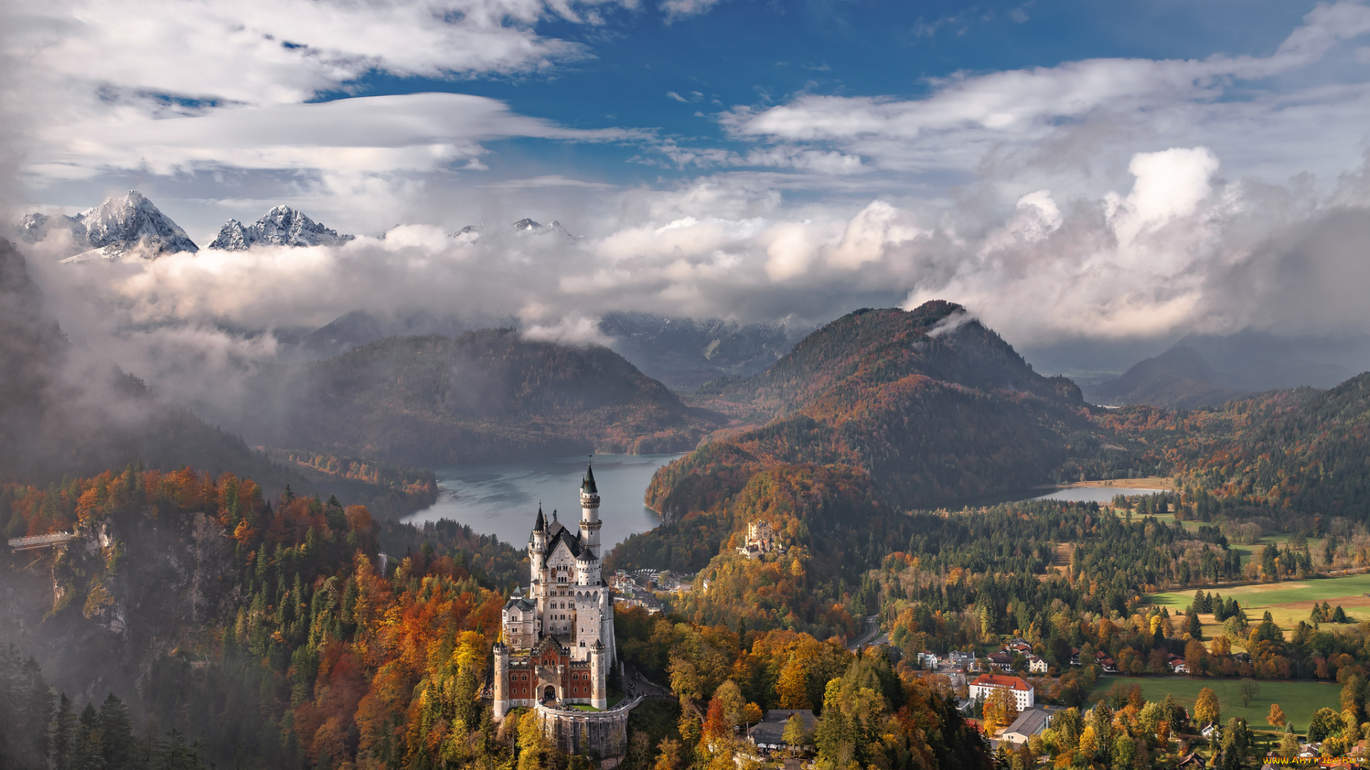 neuschwanstein, castle, -, bavariagermany, города, замок, нойшванштайн, , германия, замок, лес, горы