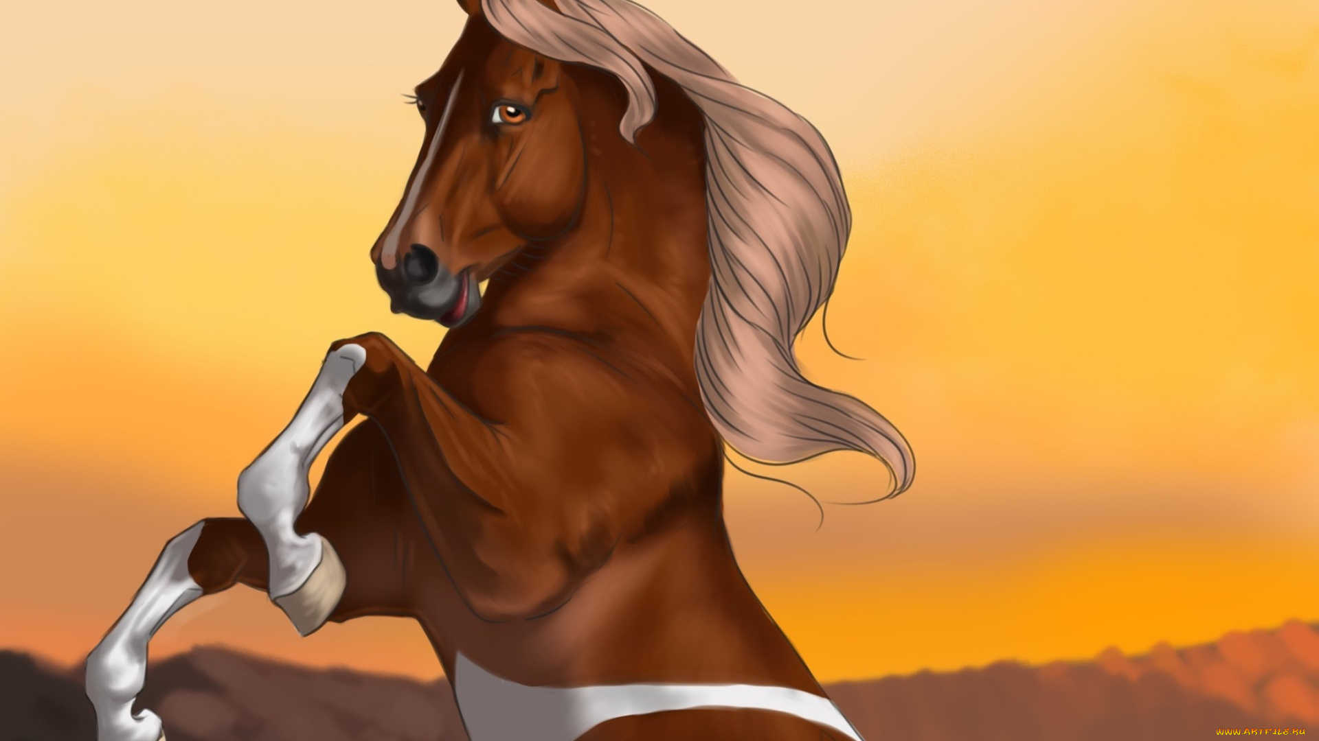 рисованное, животные, , лошади, фон, лошадь