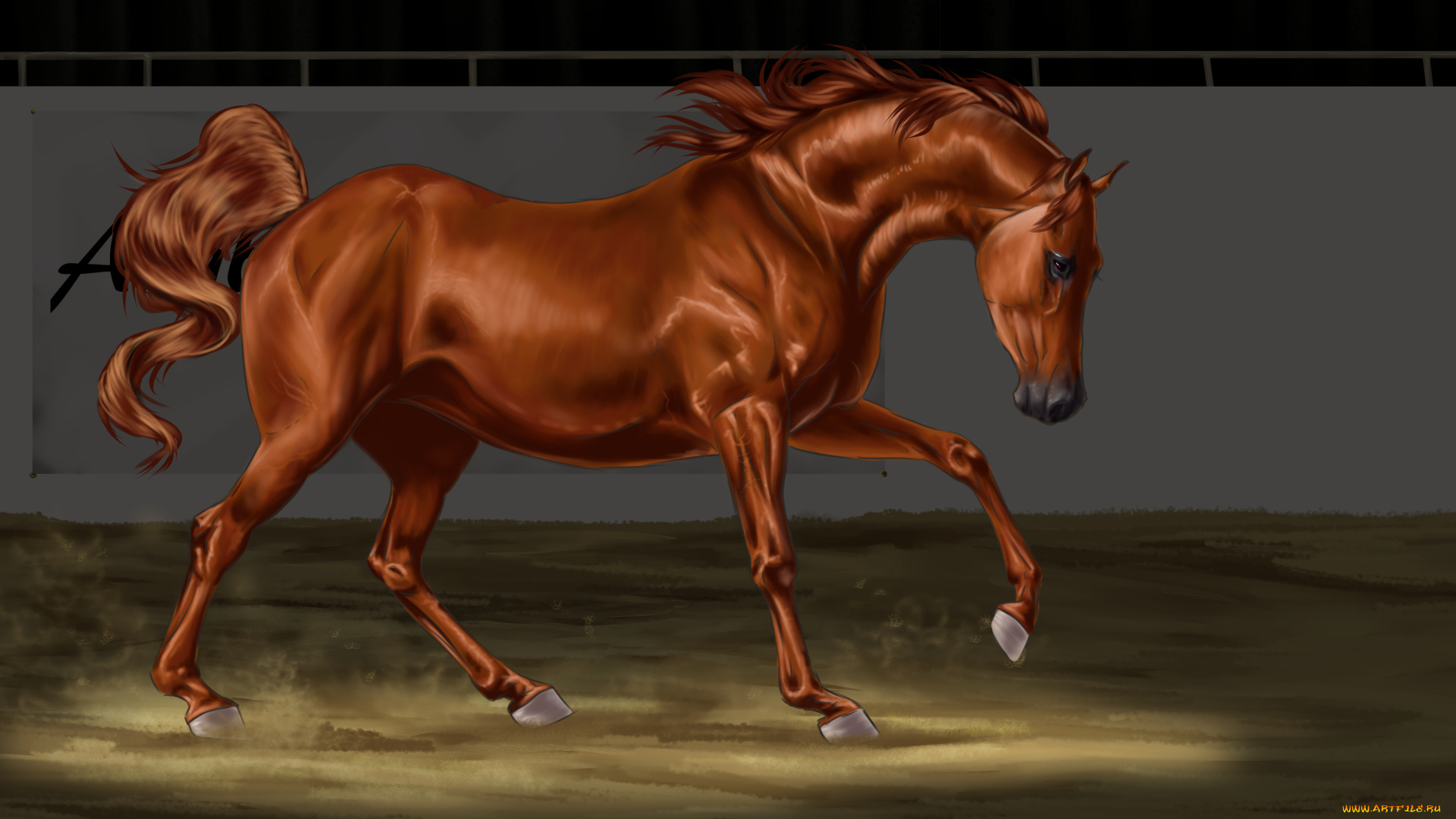 рисованное, животные, , лошади, фон, лошадь