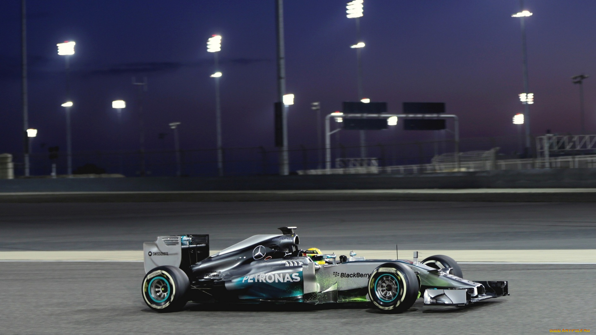 спорт, формула, 1, мерседес, трасса, стадион, огни, болид