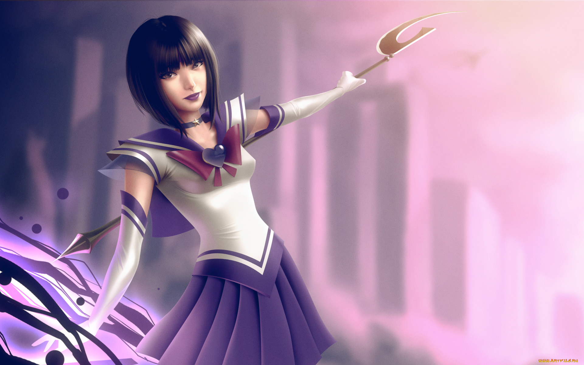 аниме, sailor, moon, девушка, sailor, saturn, bishoujo, senshi, moon, lenadrofranci, тег, арт, матроска, магия, жезл