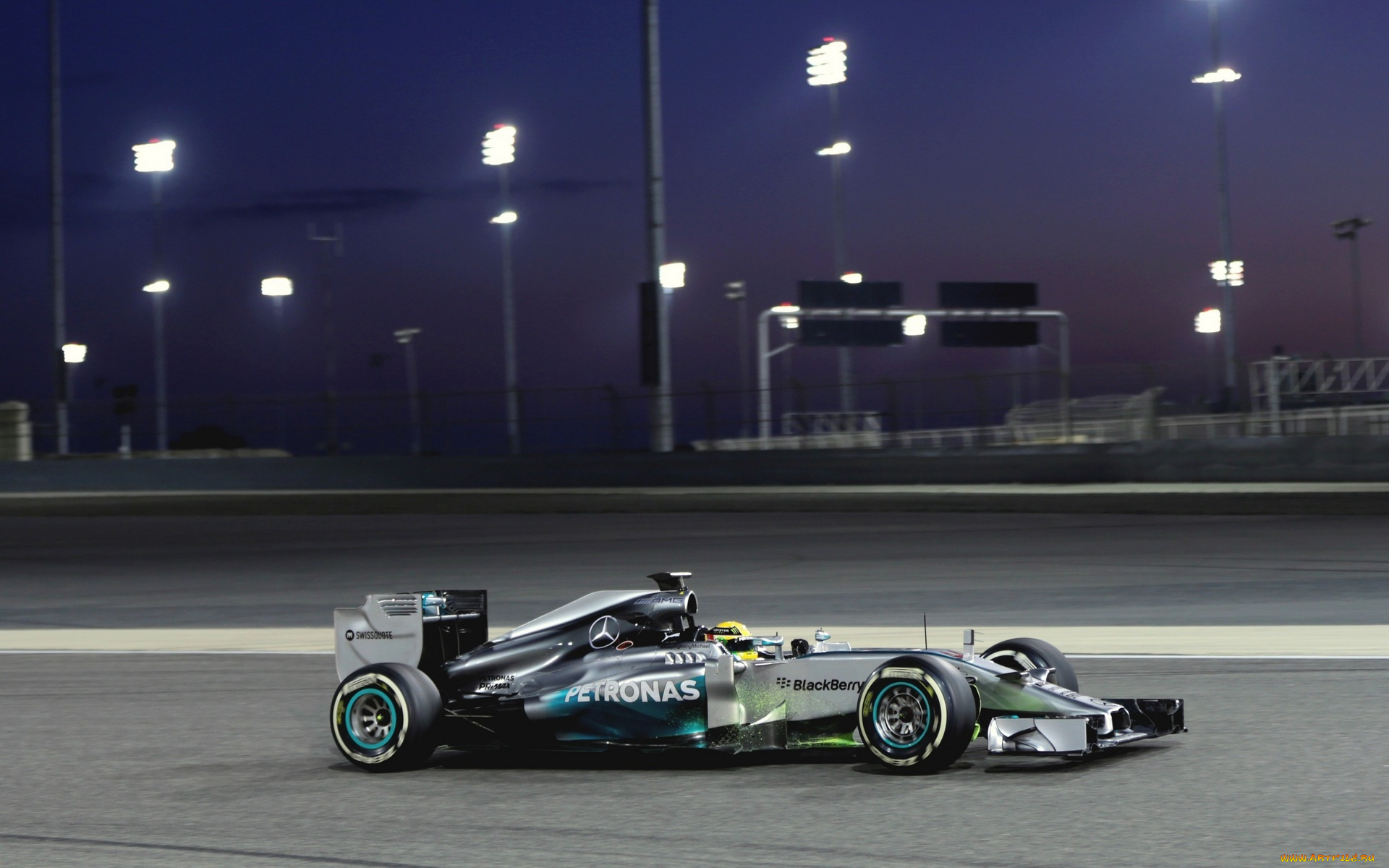 спорт, формула, 1, мерседес, трасса, стадион, огни, болид