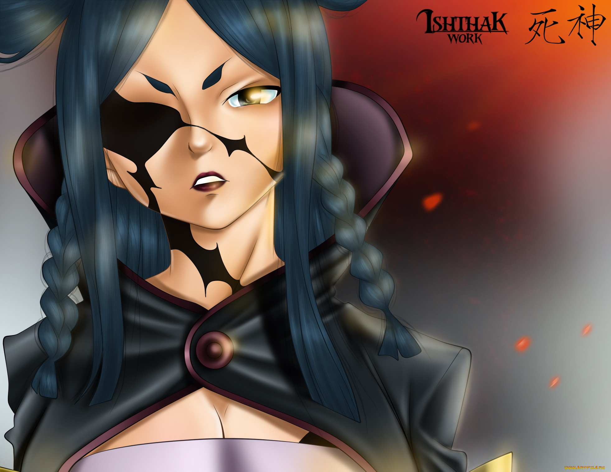 аниме, unknown, , другое, фон, демон, взгляд, девушка