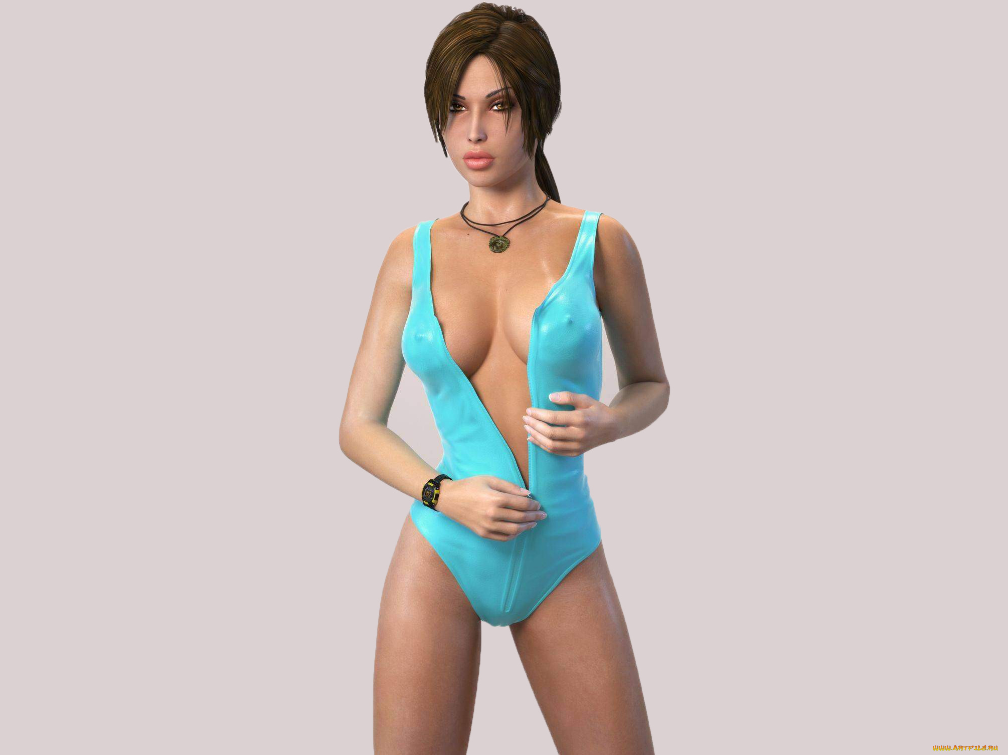 3д, графика, люди, , people, lara, croft, купальник, взгляд, девушка, фон