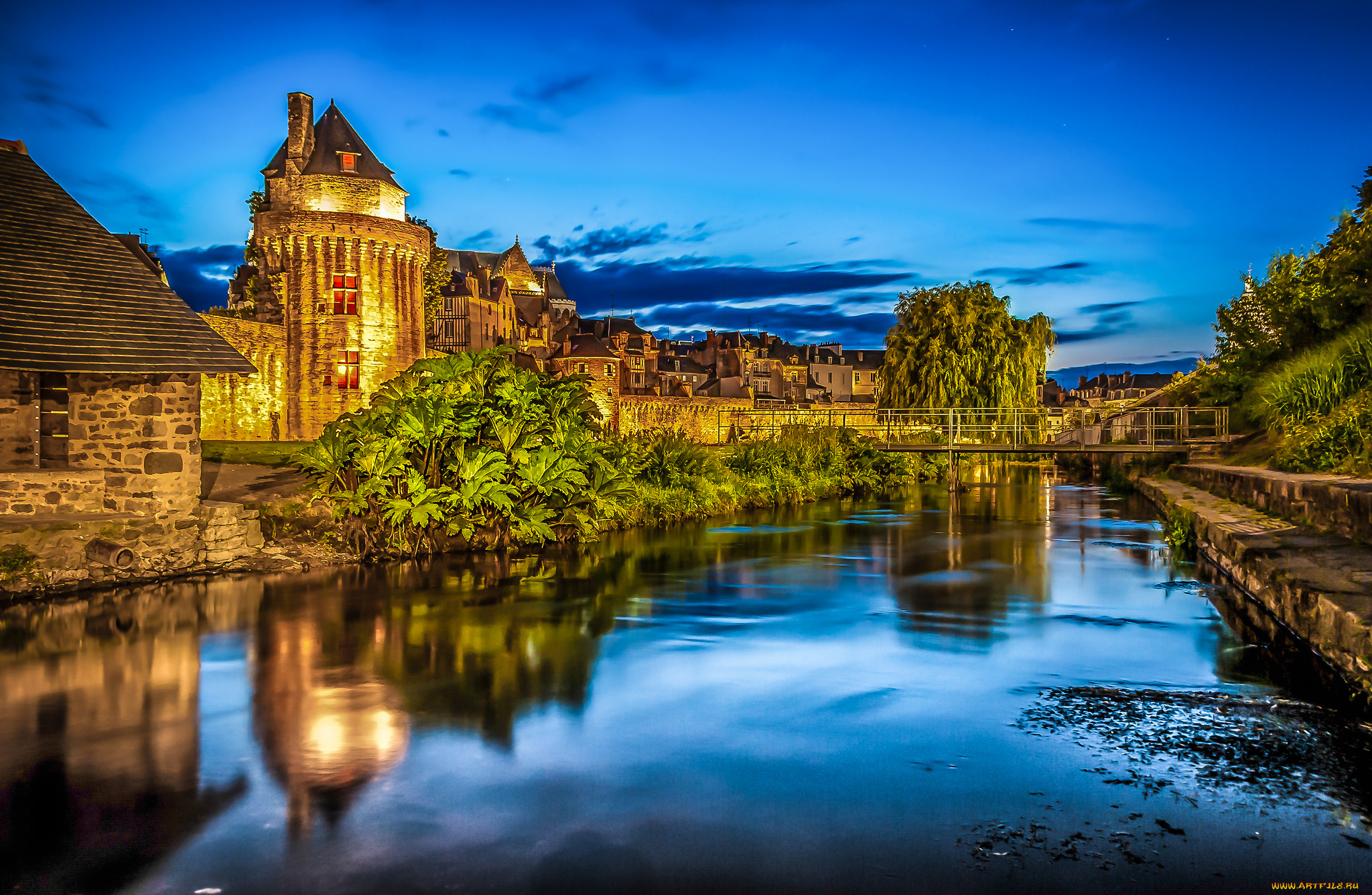 jardin, &, remparts, de, vannes, , bretagne, , france, города, замки, франции, река, замок