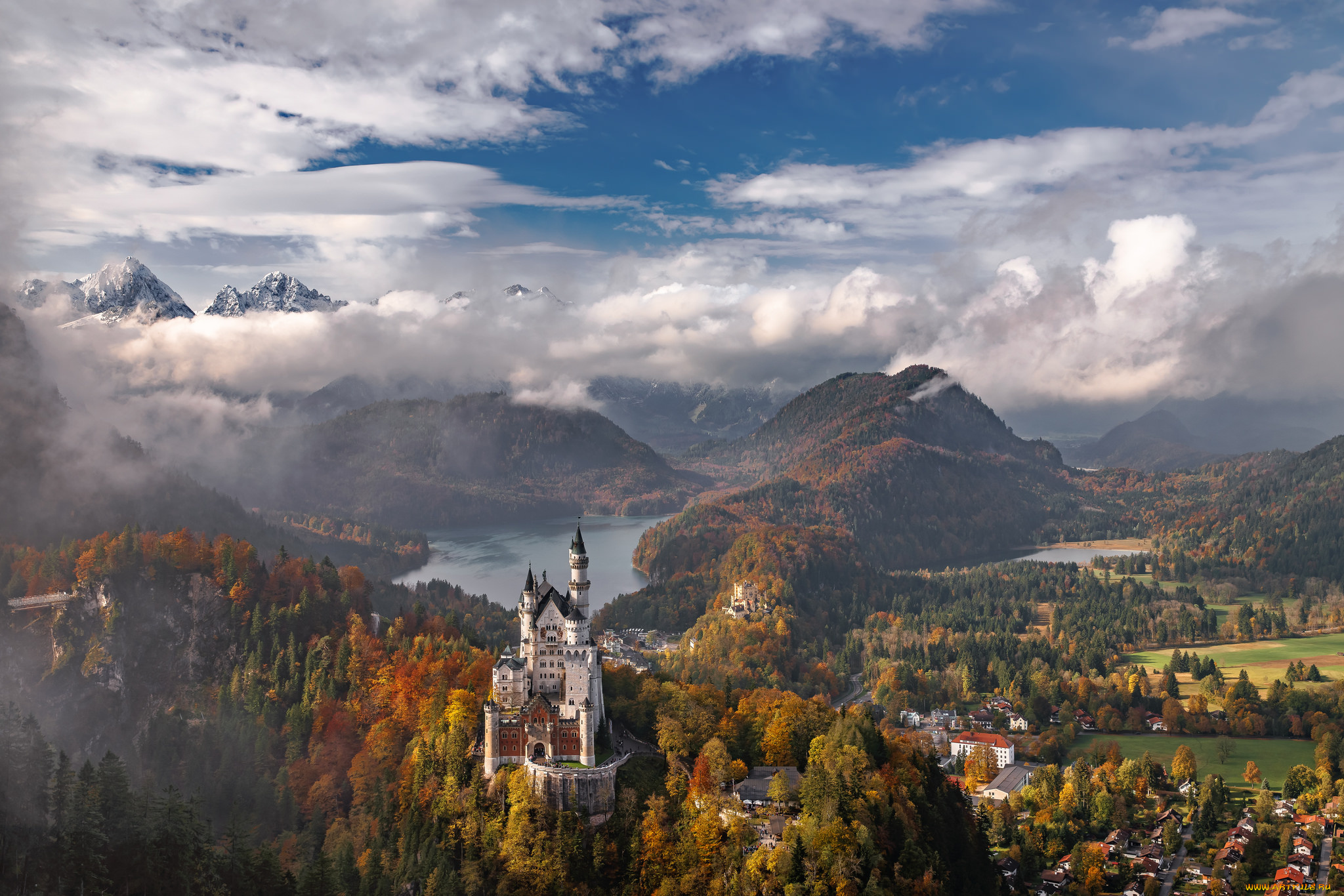 neuschwanstein, castle, -, bavariagermany, города, замок, нойшванштайн, , германия, замок, лес, горы