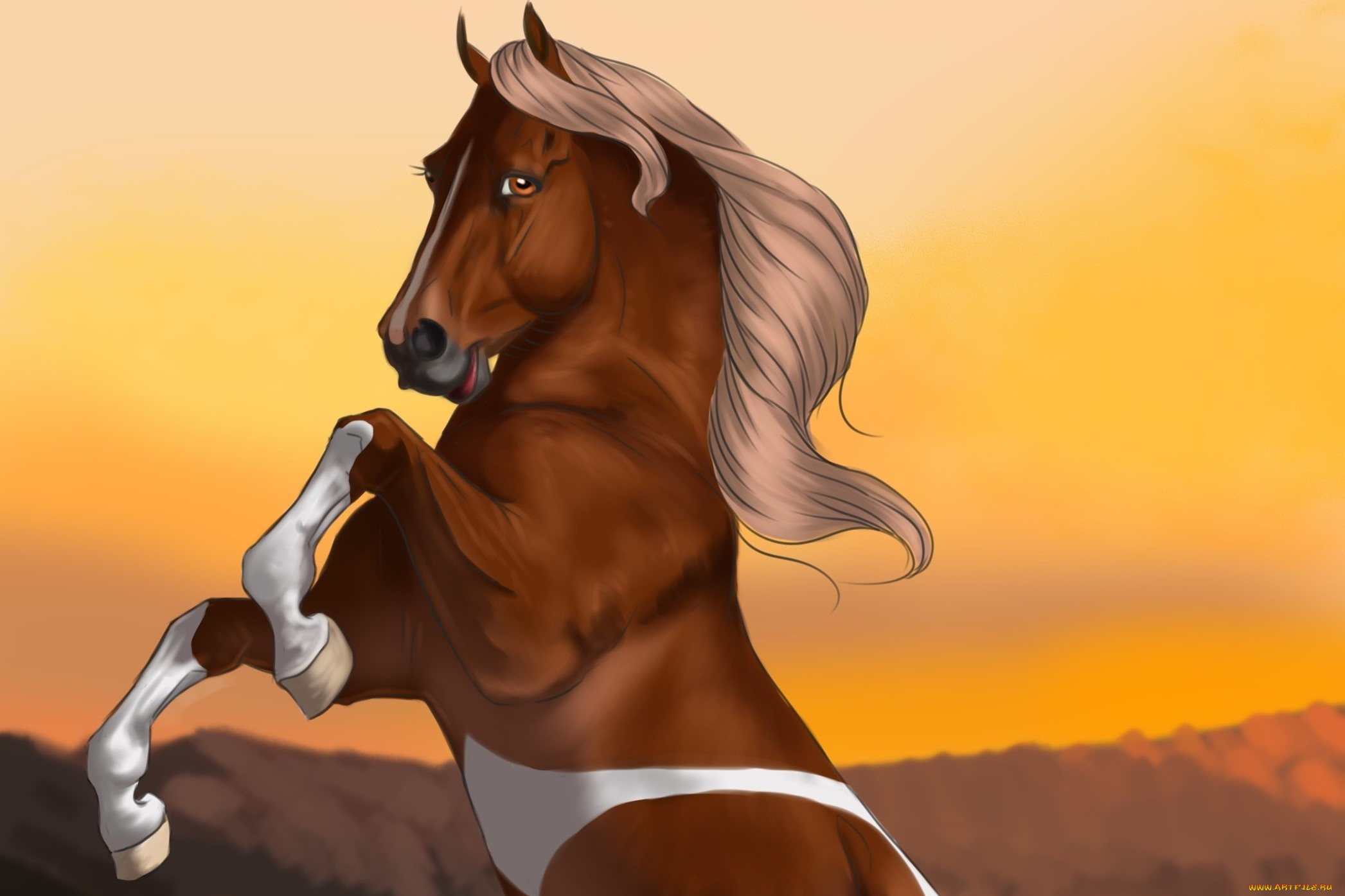 рисованное, животные, , лошади, фон, лошадь