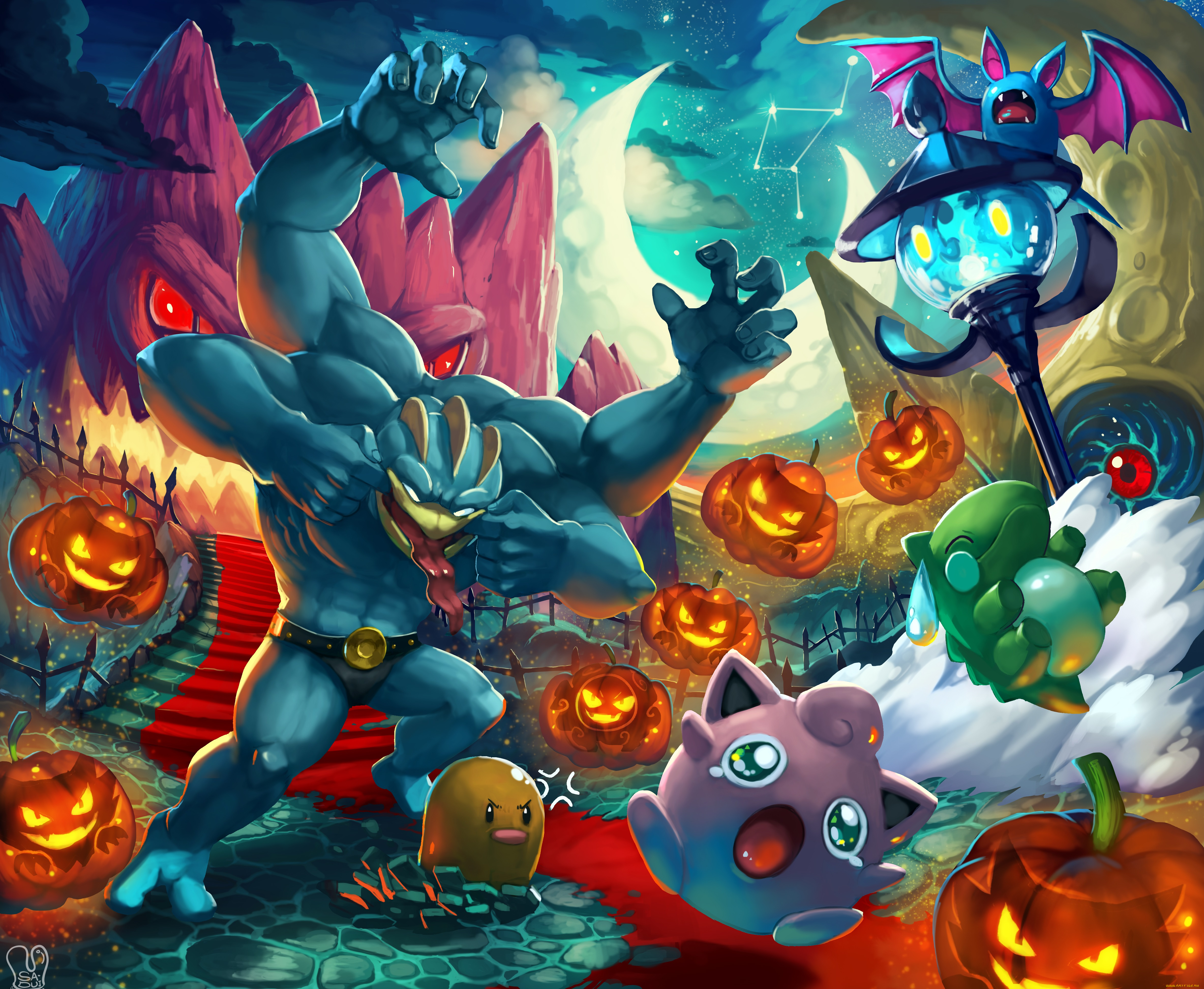 аниме, pokemon, покемоны, арт, хеллоуин