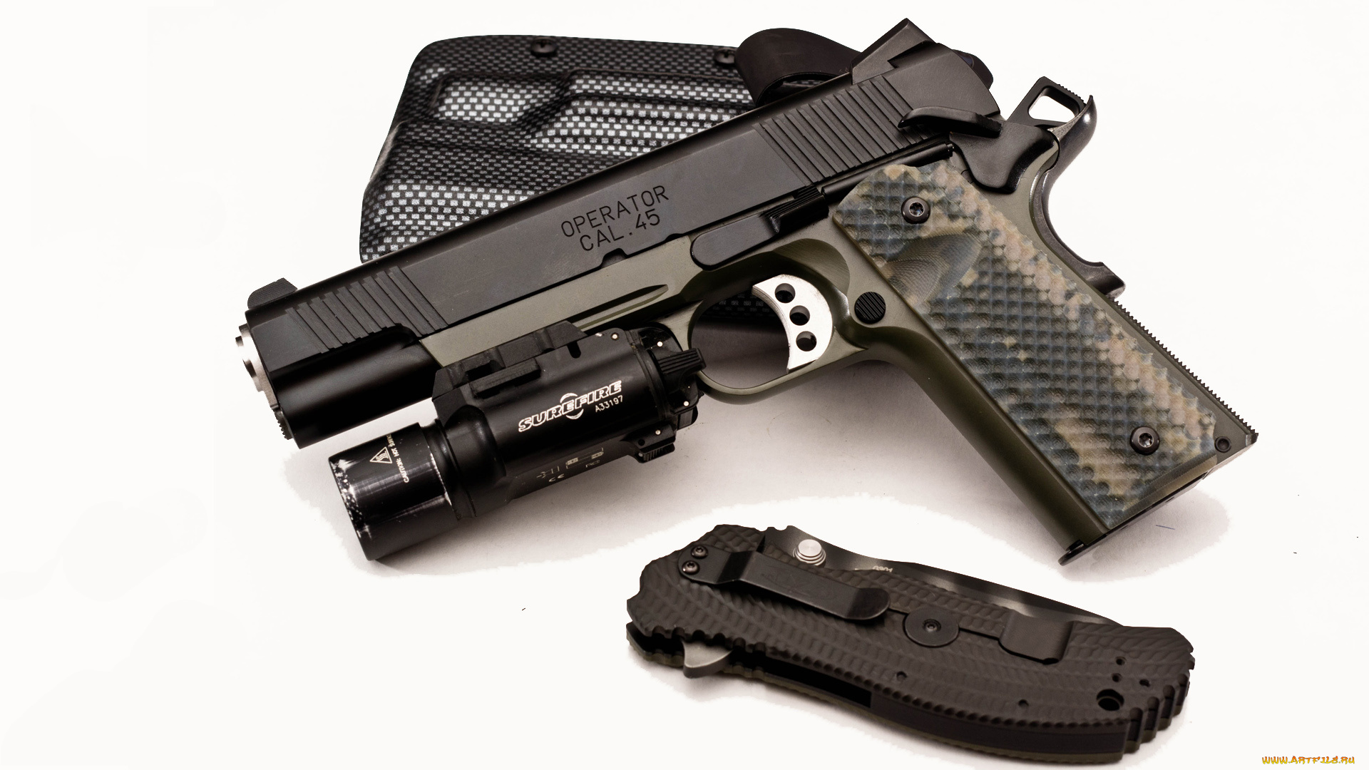 оружие, пистолеты, m1911, кобура, springfield, нож, surefire, 45, operator, armory, пистолет, сша