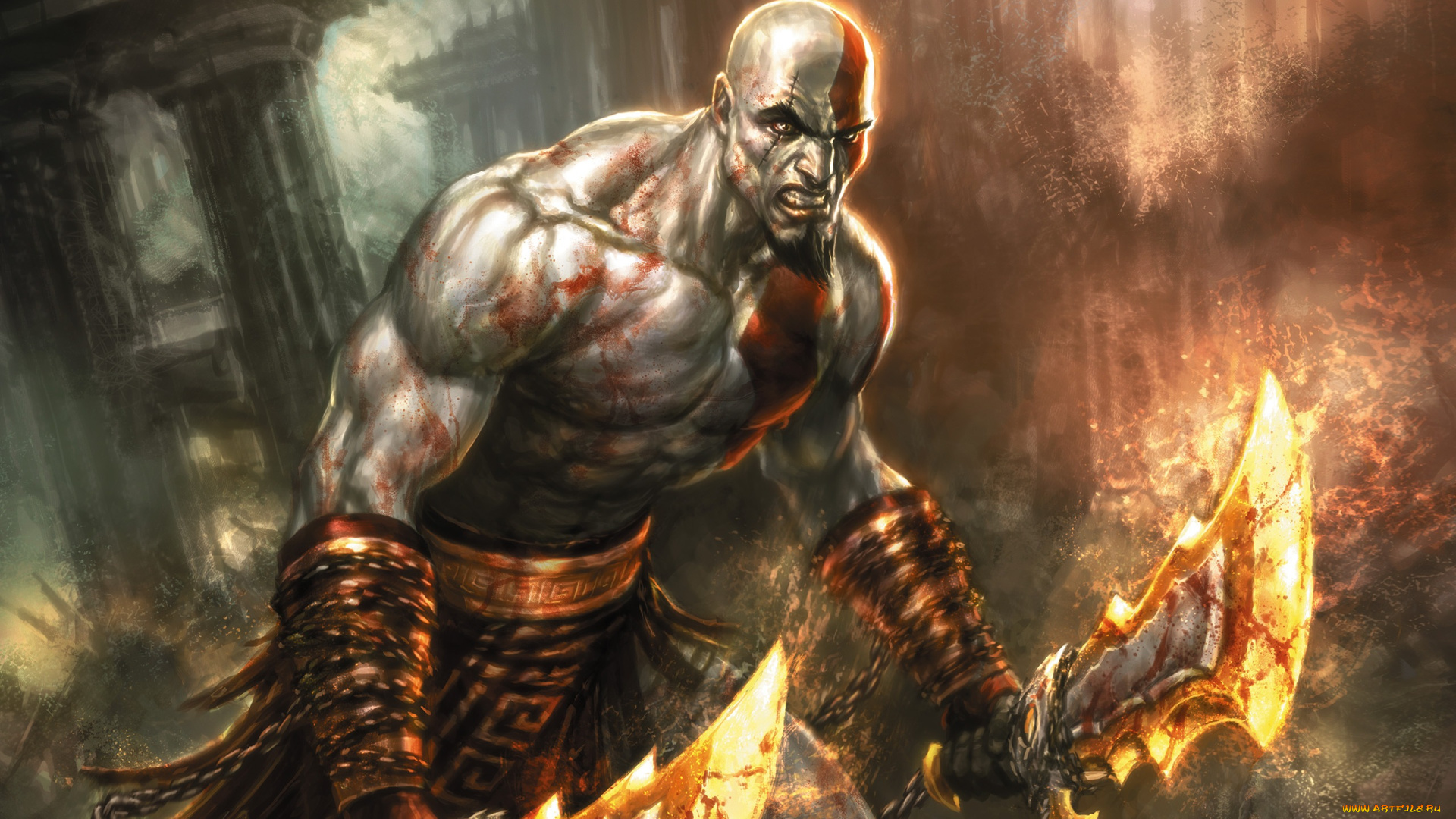 видео, игры, god, of, war, comic, бог, наручи, цепи, огонь, мечи