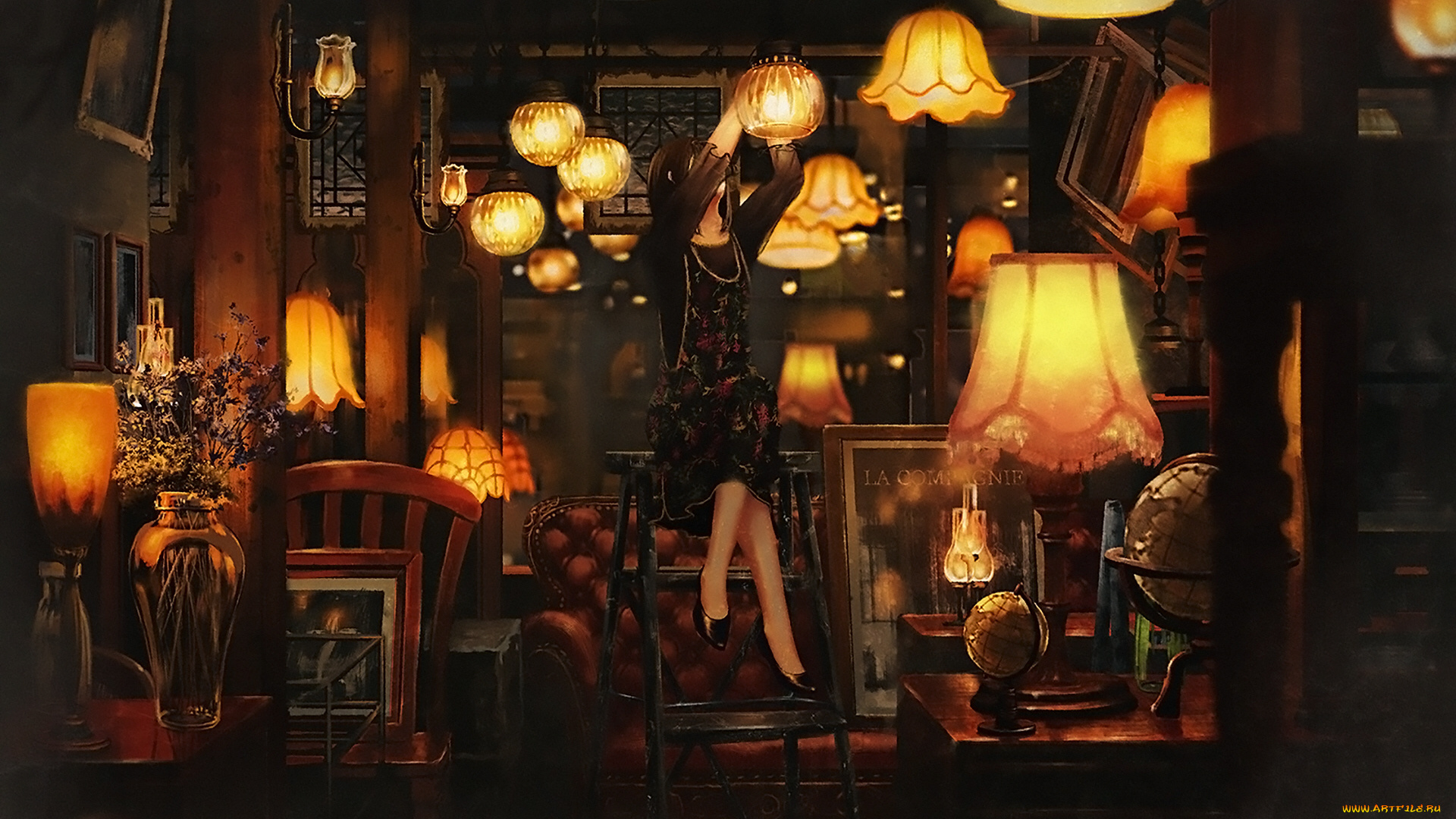 аниме, город, , улицы, , интерьер, , здания, девушка