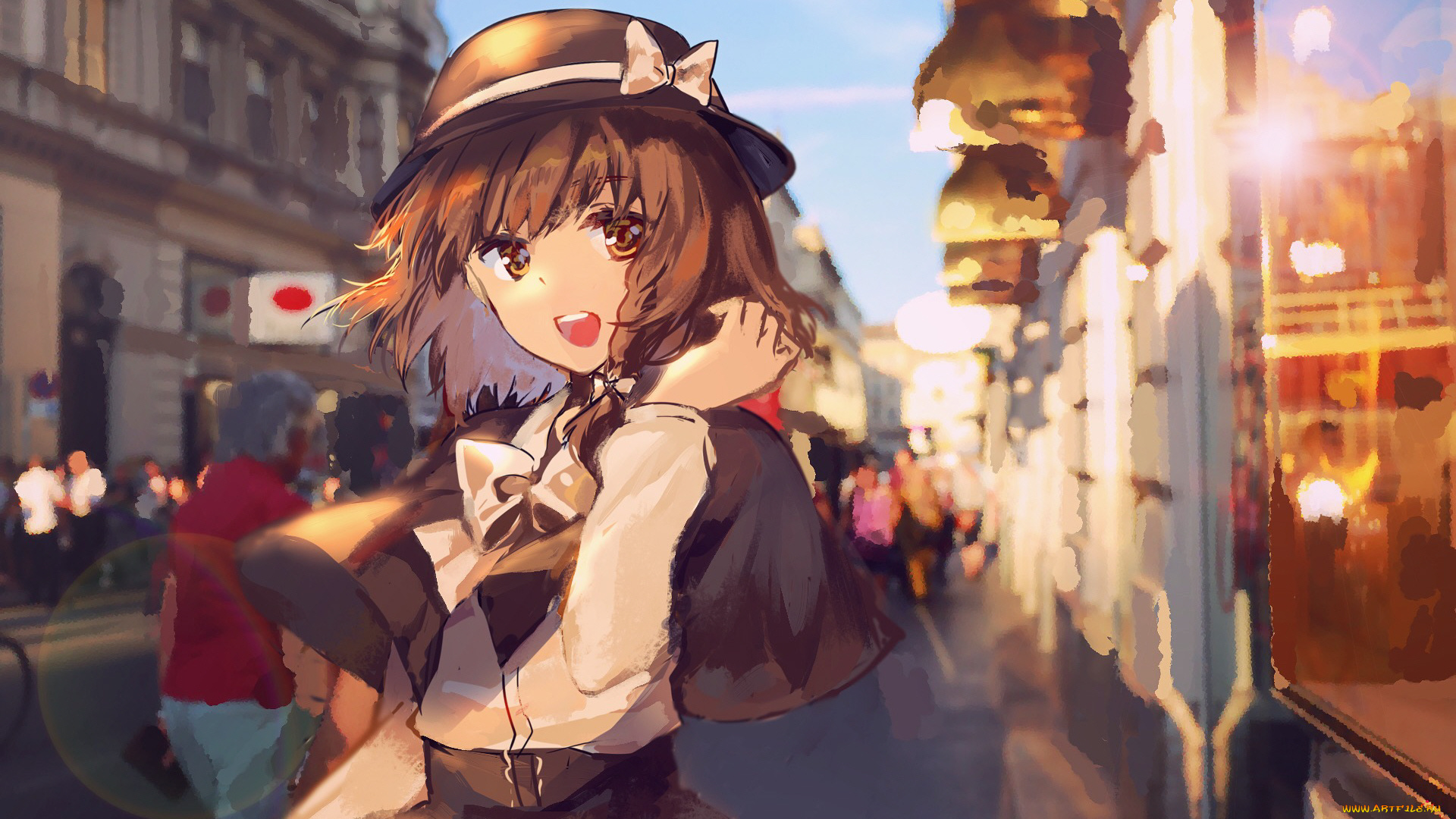 аниме, город, , улицы, , интерьер, , здания, девушка