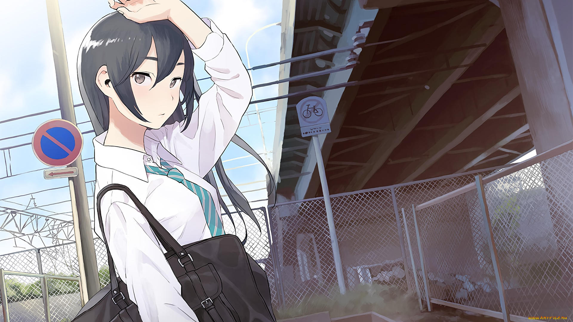 аниме, город, , улицы, , интерьер, , здания, фон, взгляд, девушка