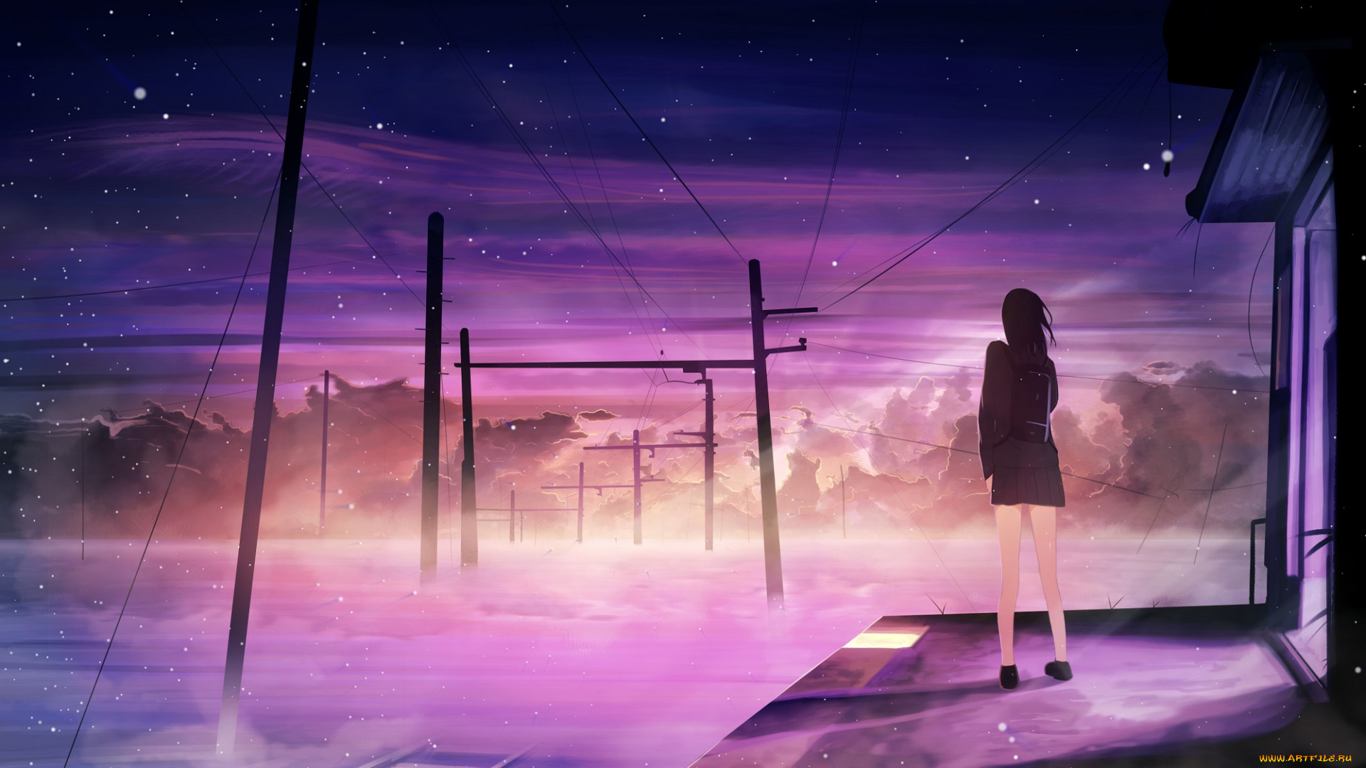 аниме, пейзажи, , природа, девочка