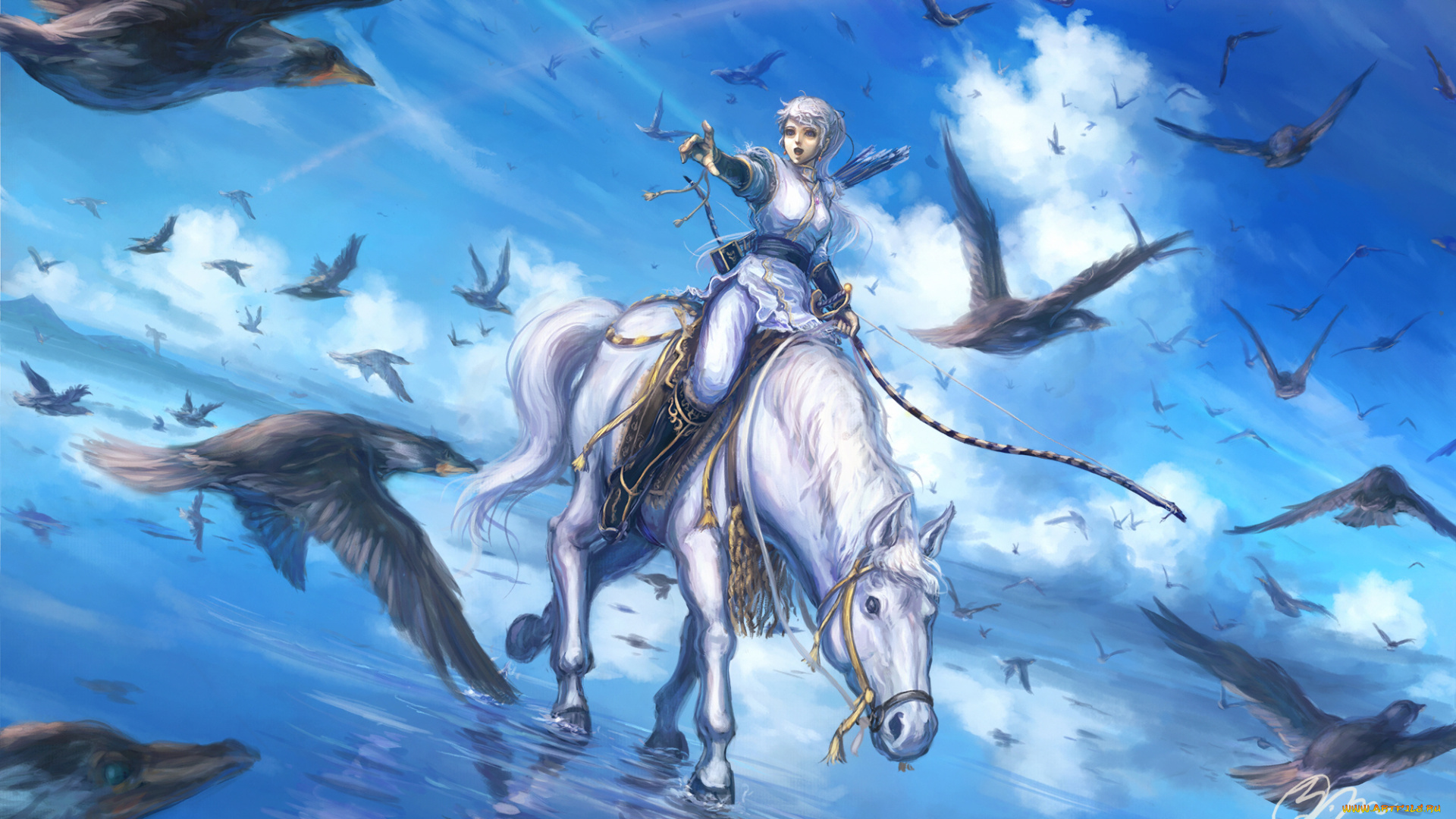 аниме, животные, , существа, девушка, лошадь